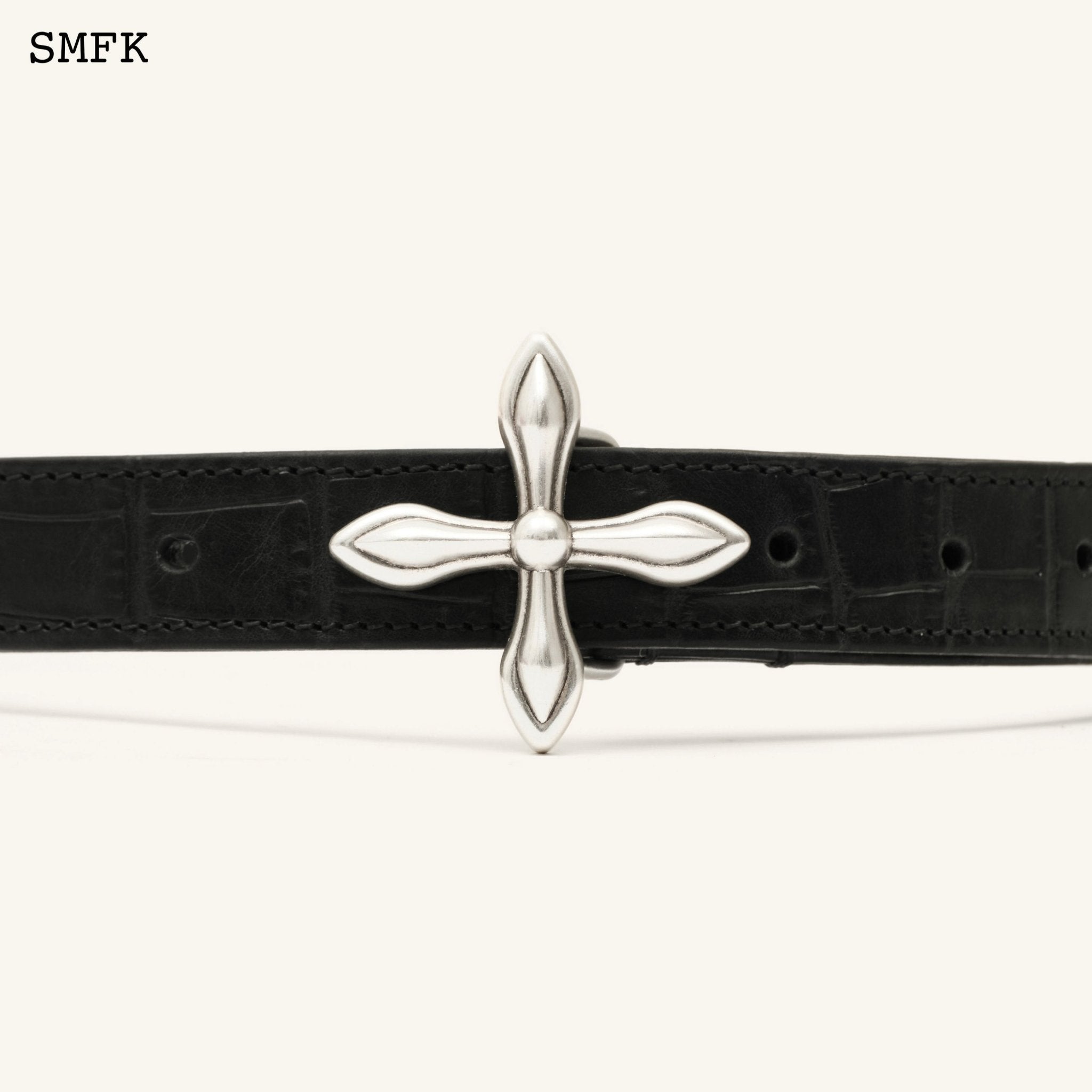 Compass Cross Leather Belt Crocodile Pattern