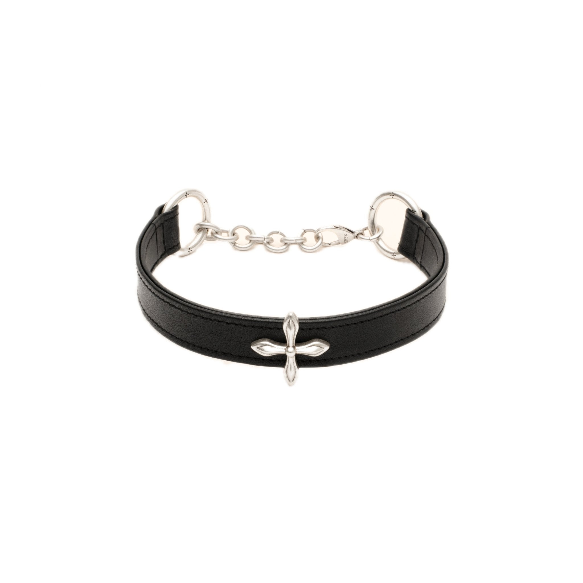 Compass Cross Leather Thick Choker In Black