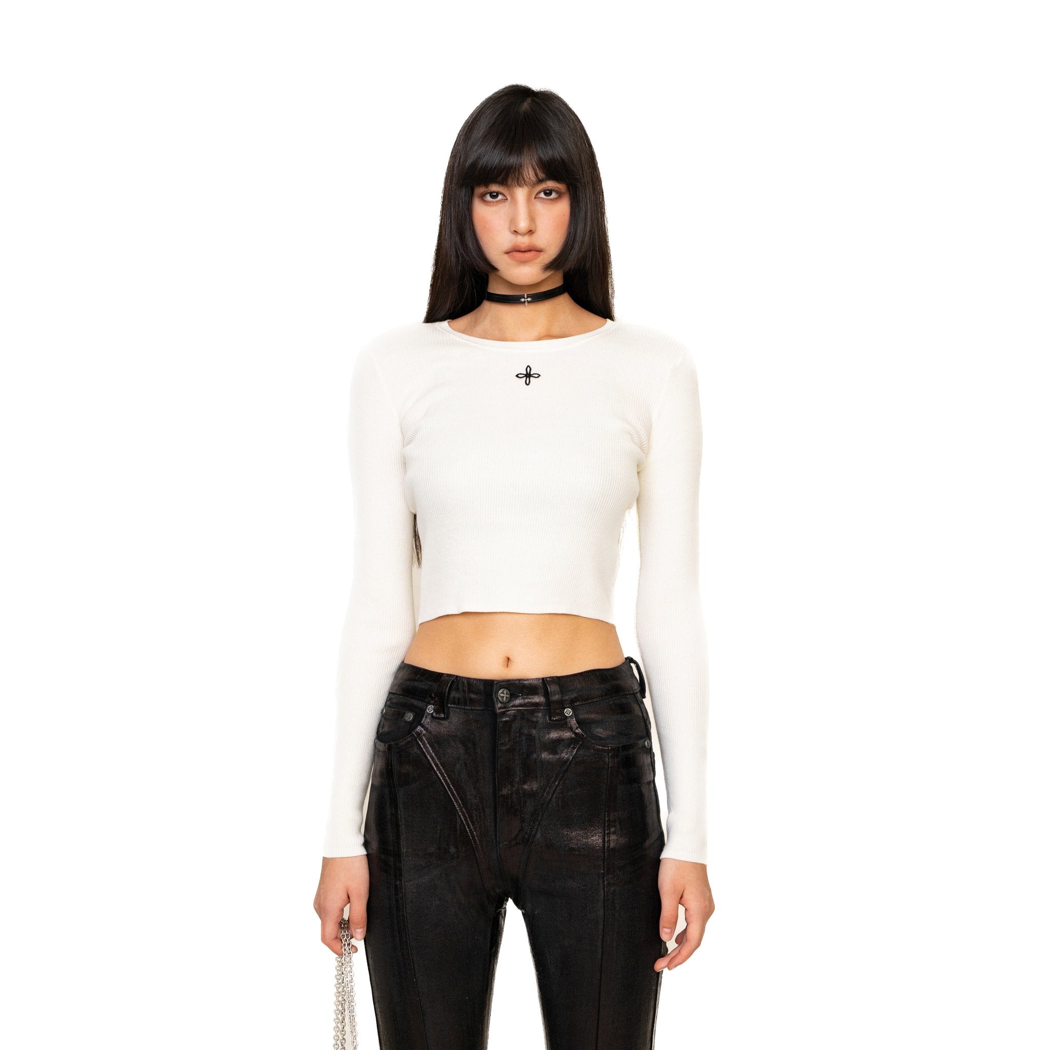 Compass Cross Rib Knit Top In White