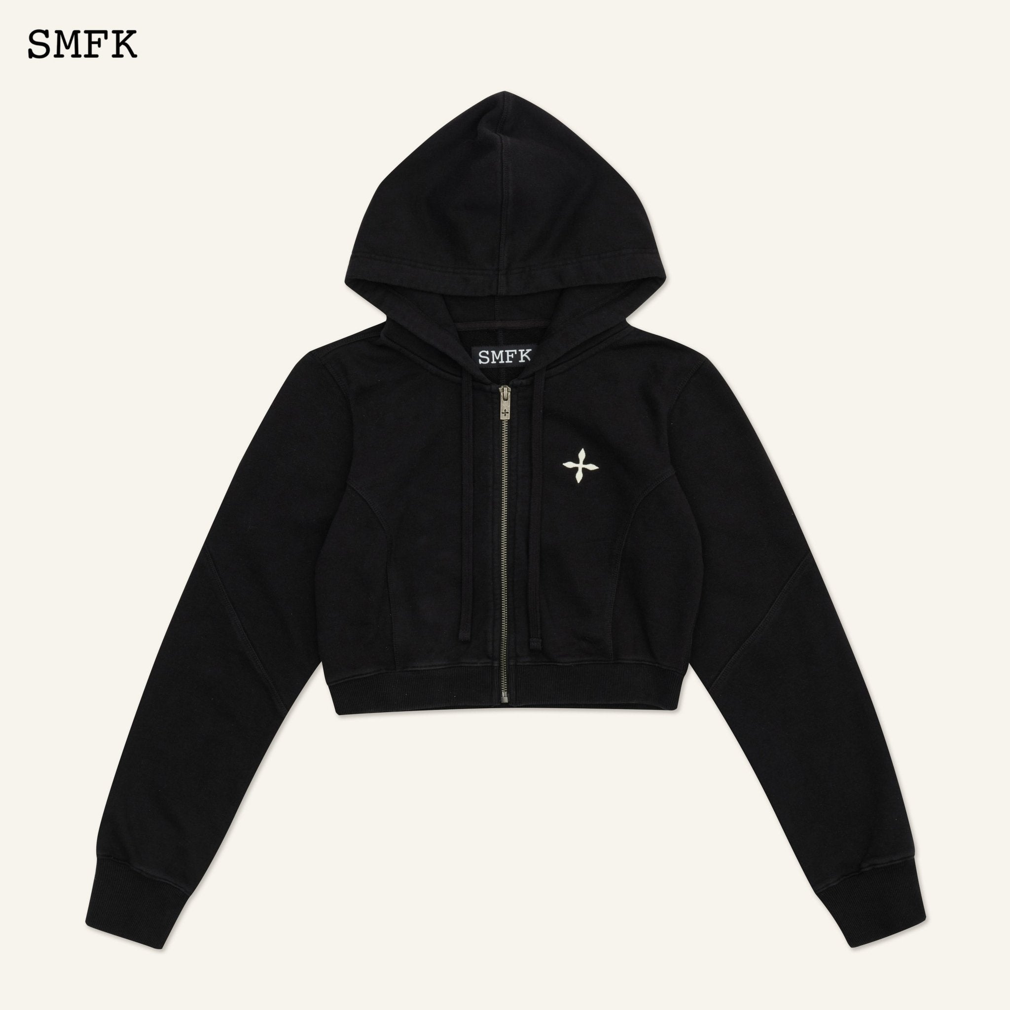 Compass Rush Short Sporty Hoodie In Black