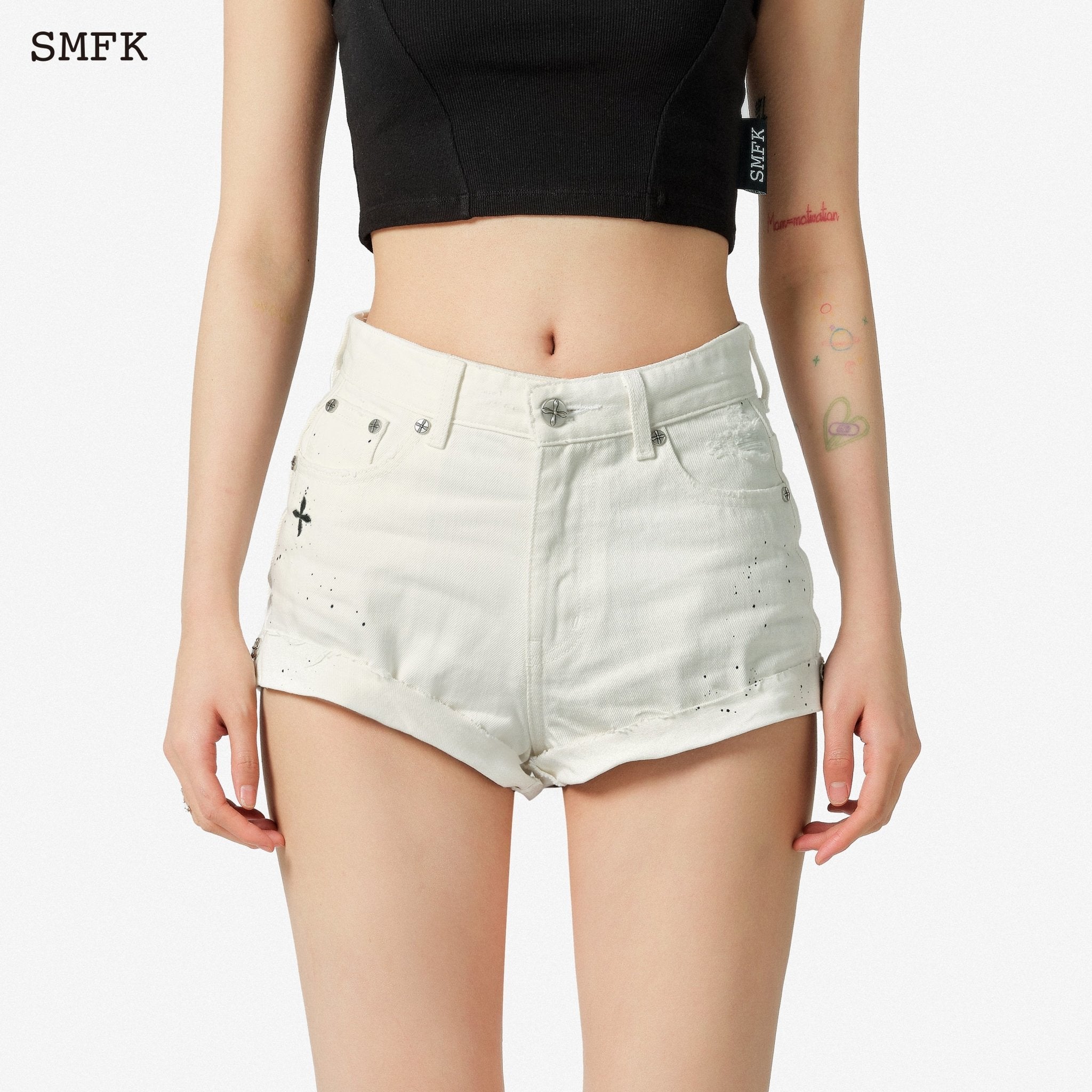 Compass Straight Leg Shorts White