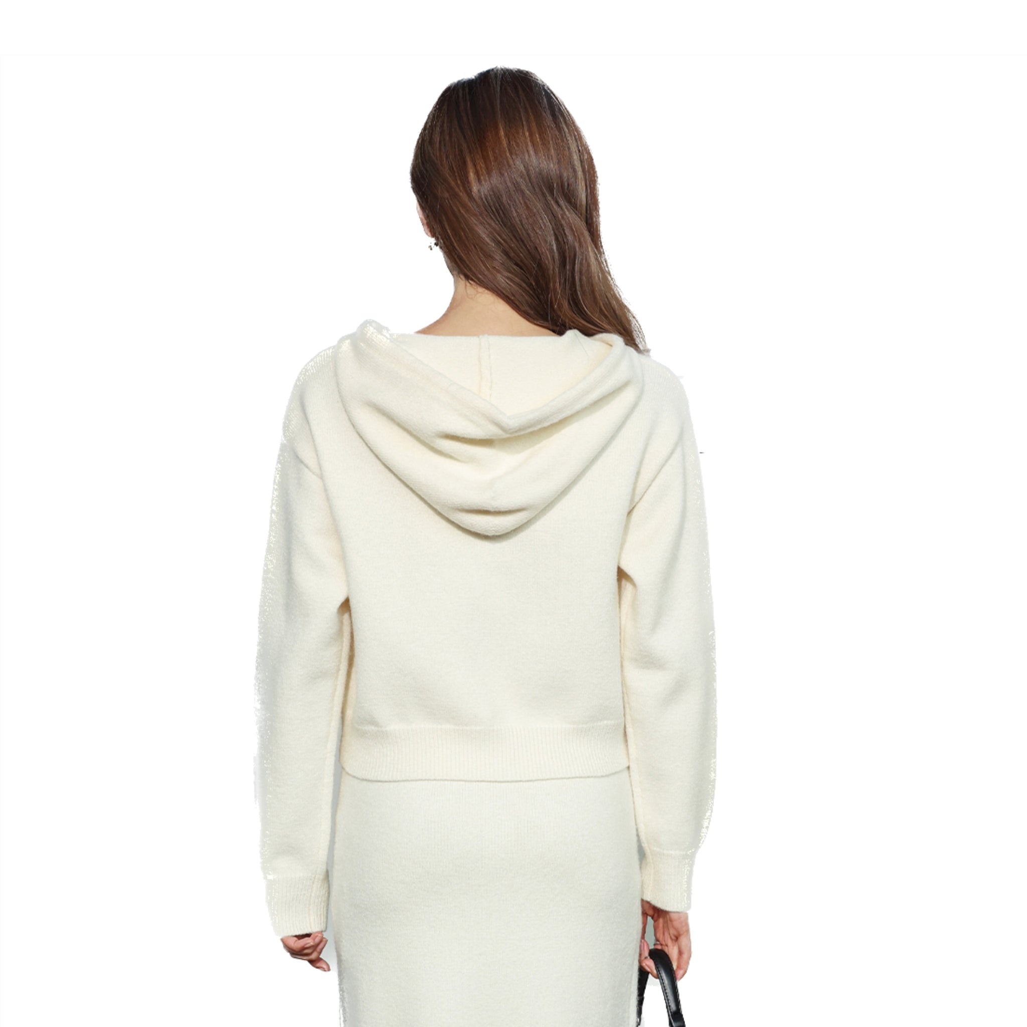 Cream Hooded Knit Short Cardigan