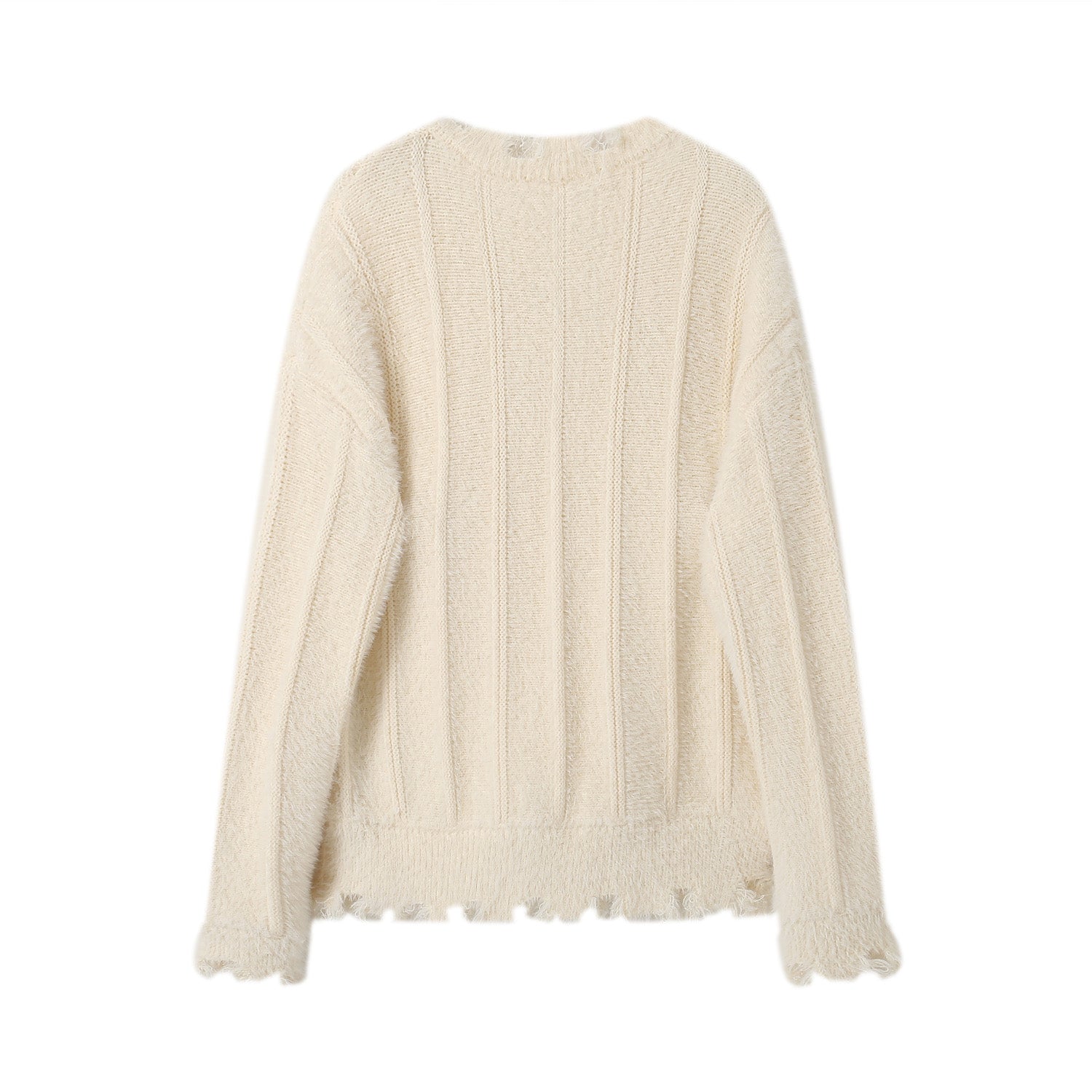 Cream V-Neck Faux Mink Pocket Sweater