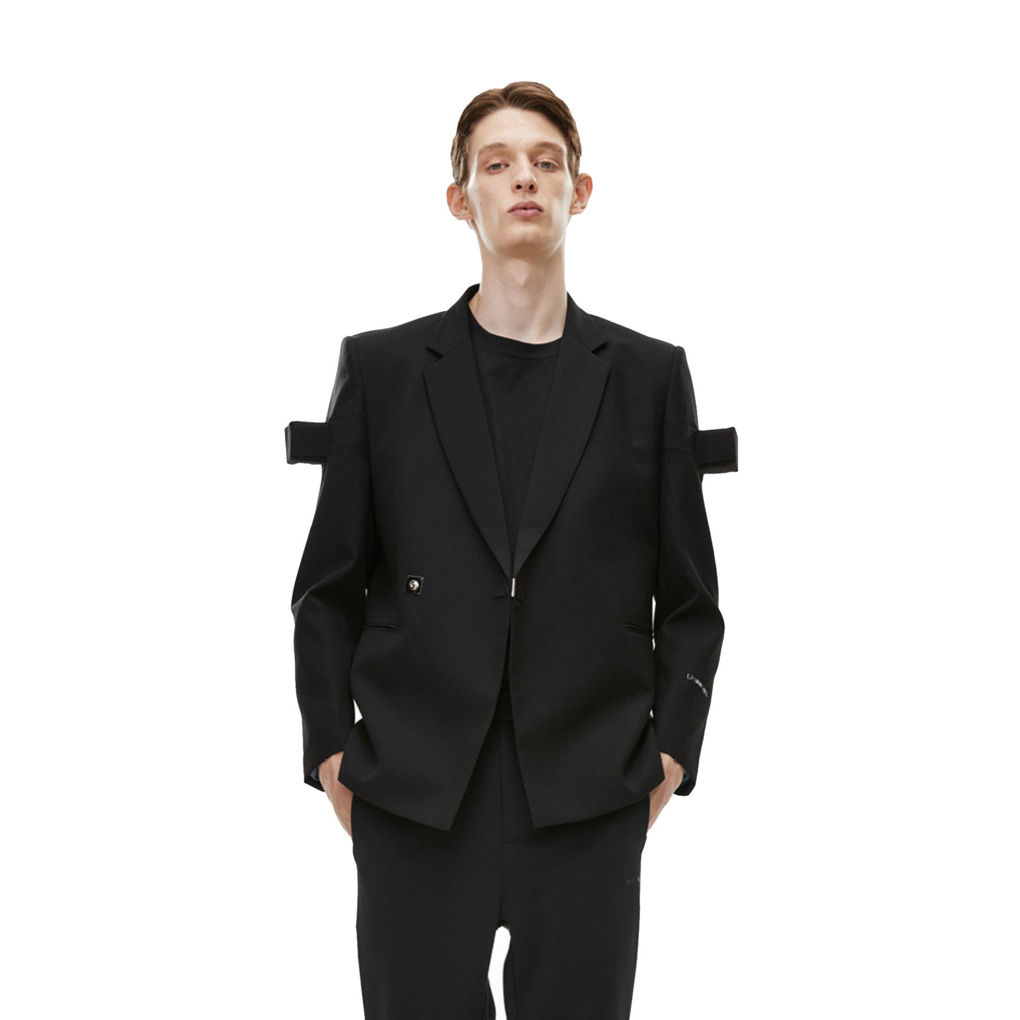 Cube Inlaid Double Breasted Suit Black