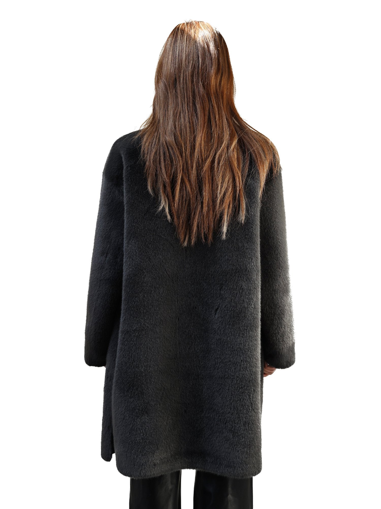 Dark Grey Fluffy Faux Mink Long Coat