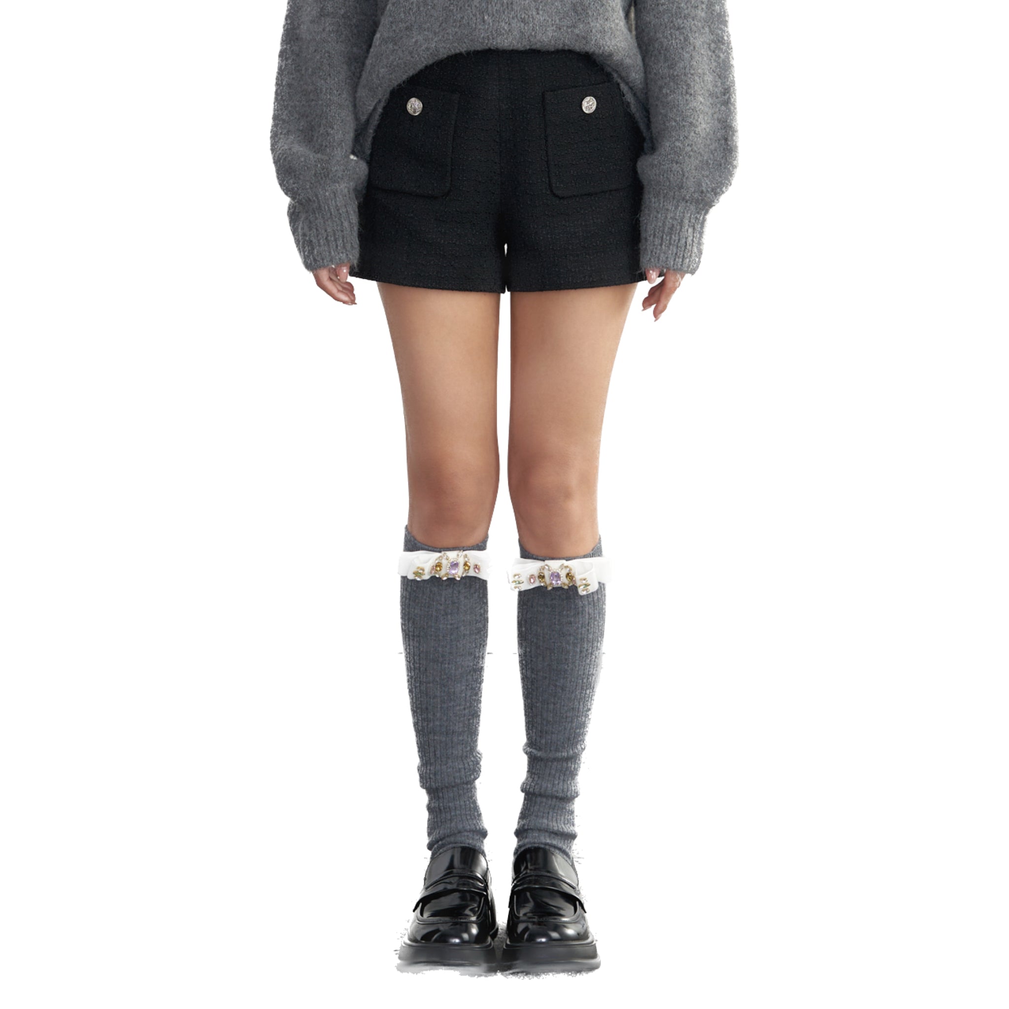 Dark Grey Silver Button Shorts