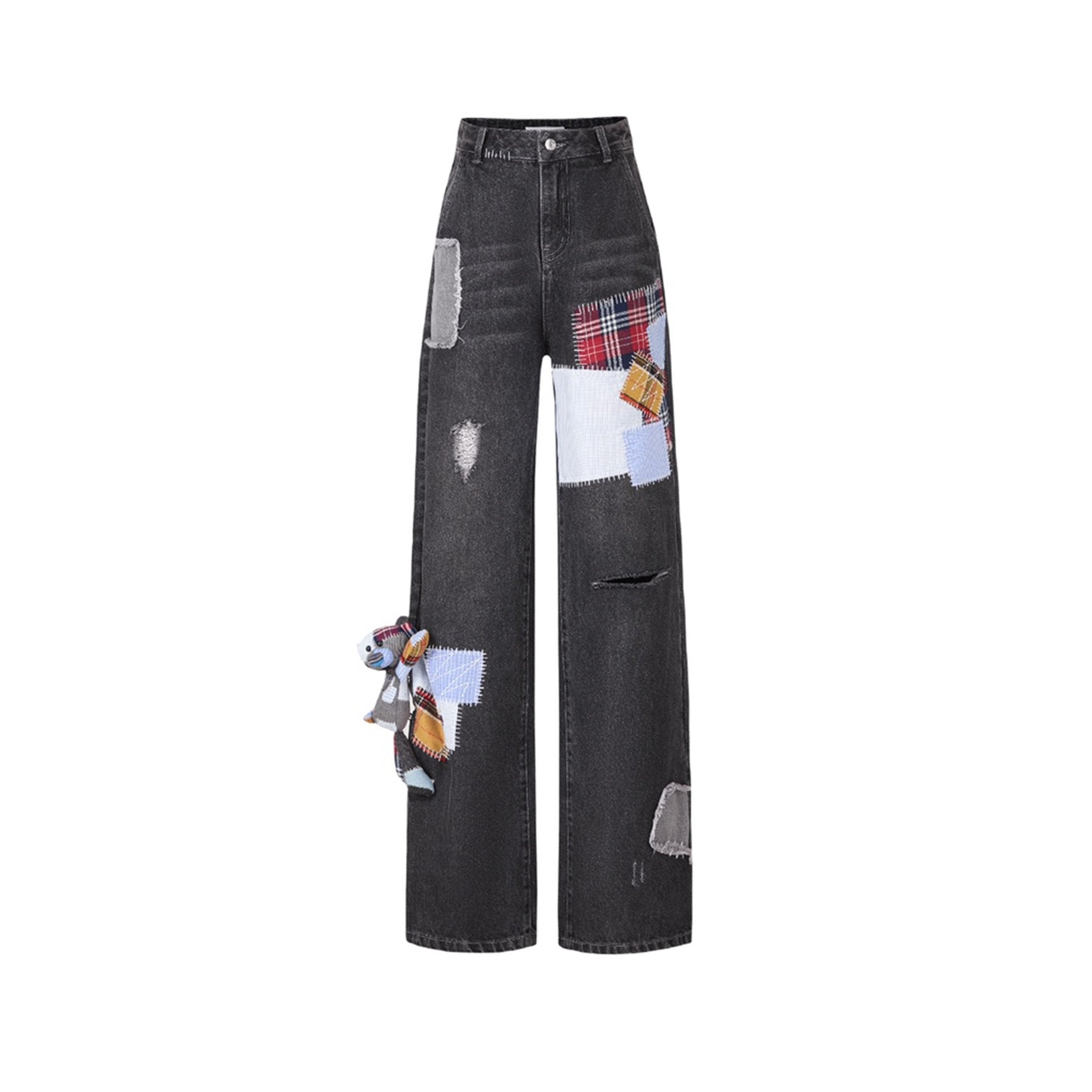 Denim Bear Plaid Patch leans Washed Black