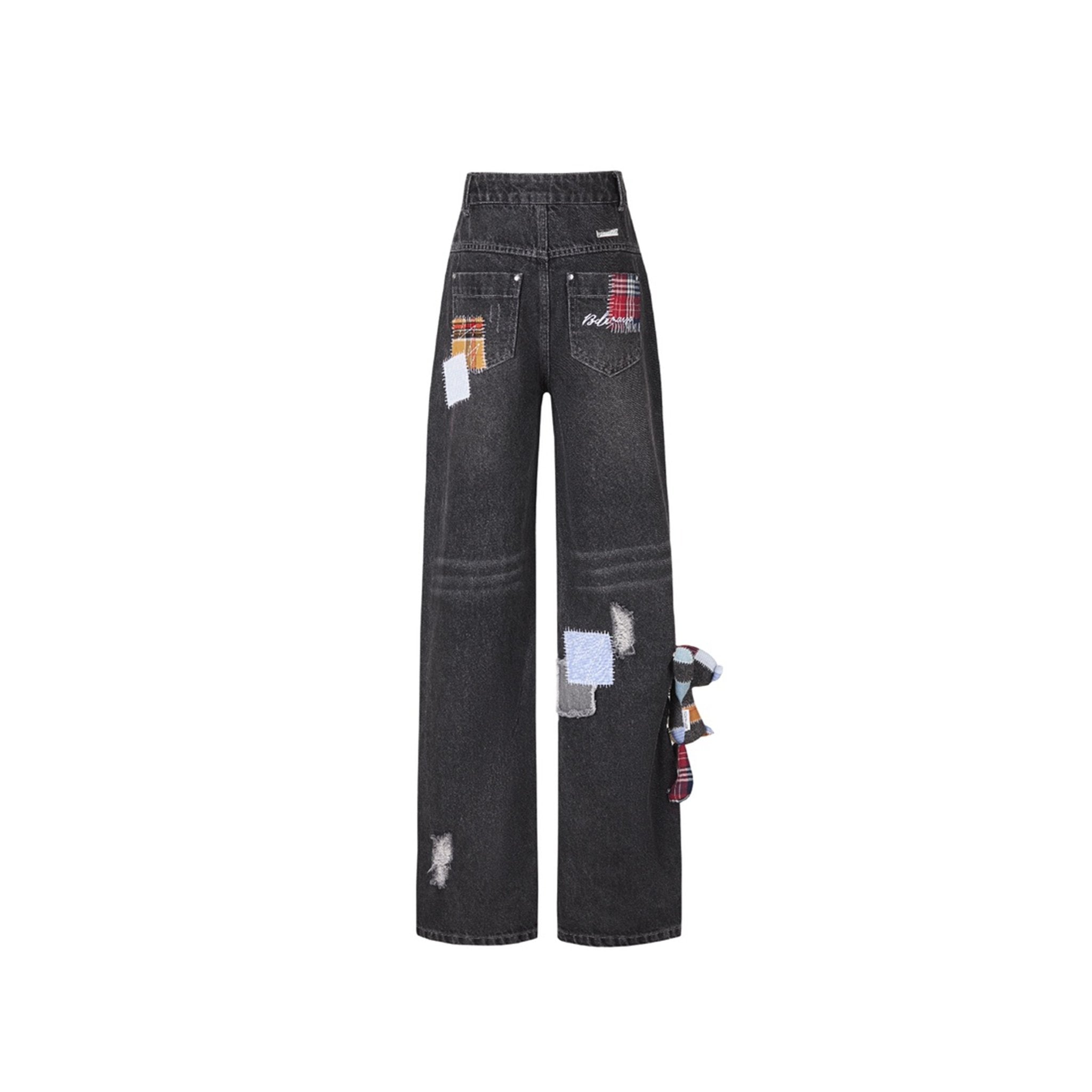 Denim Bear Plaid Patch leans Washed Black