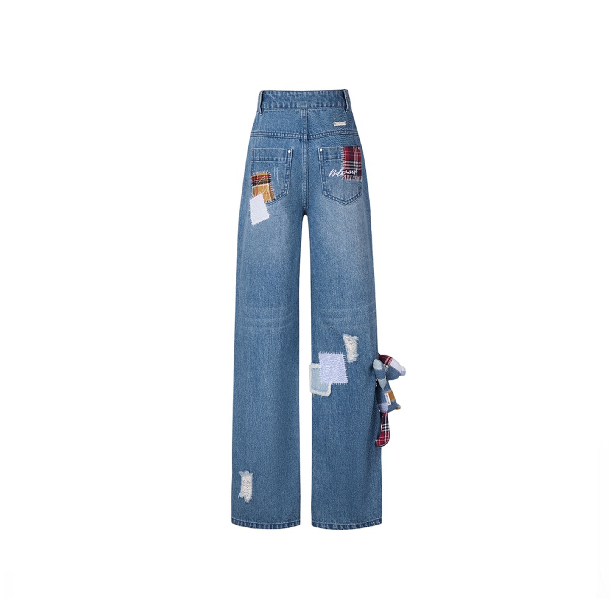 Denim Bear Plaid Patch leans Washed Blue