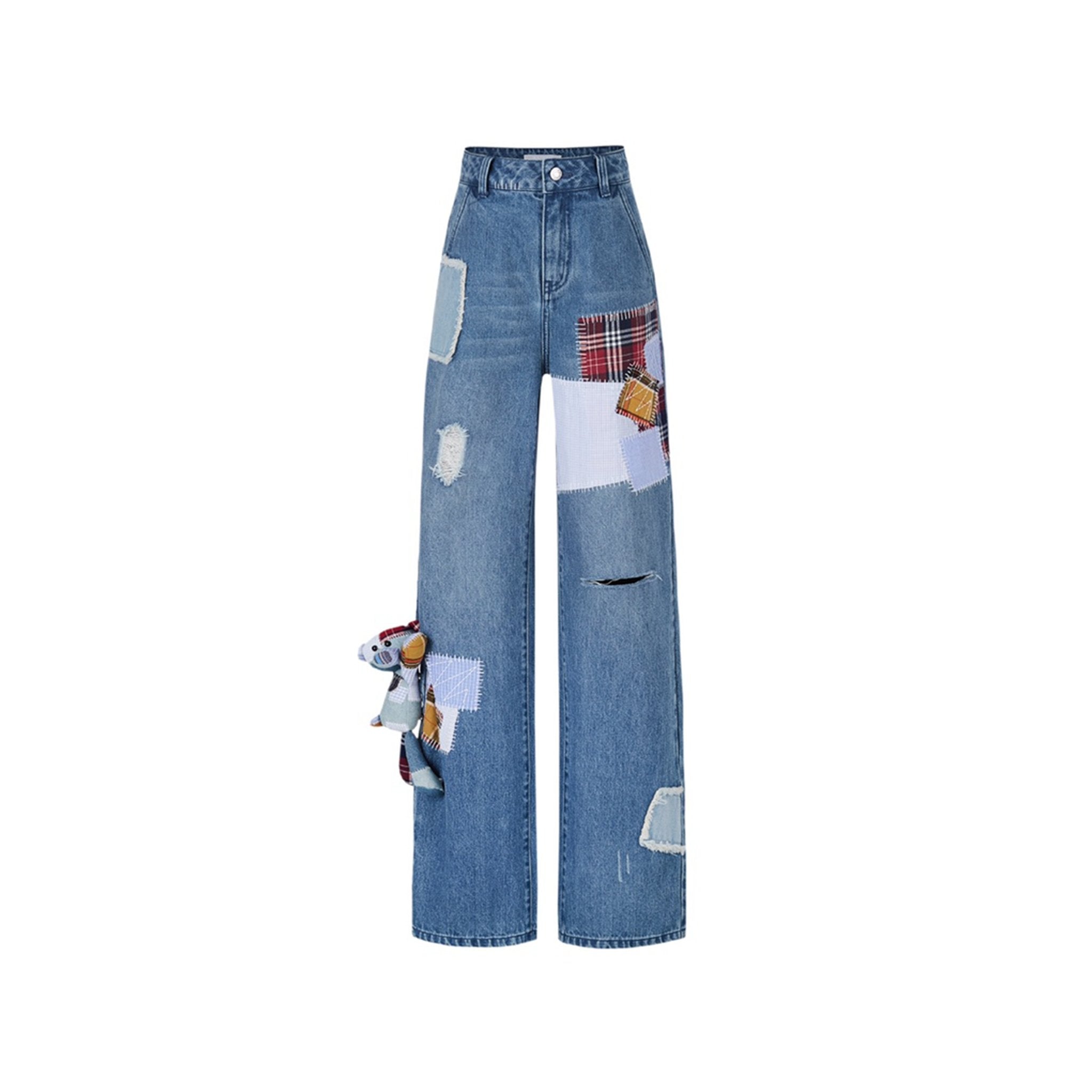 Denim Bear Plaid Patch leans Washed Blue