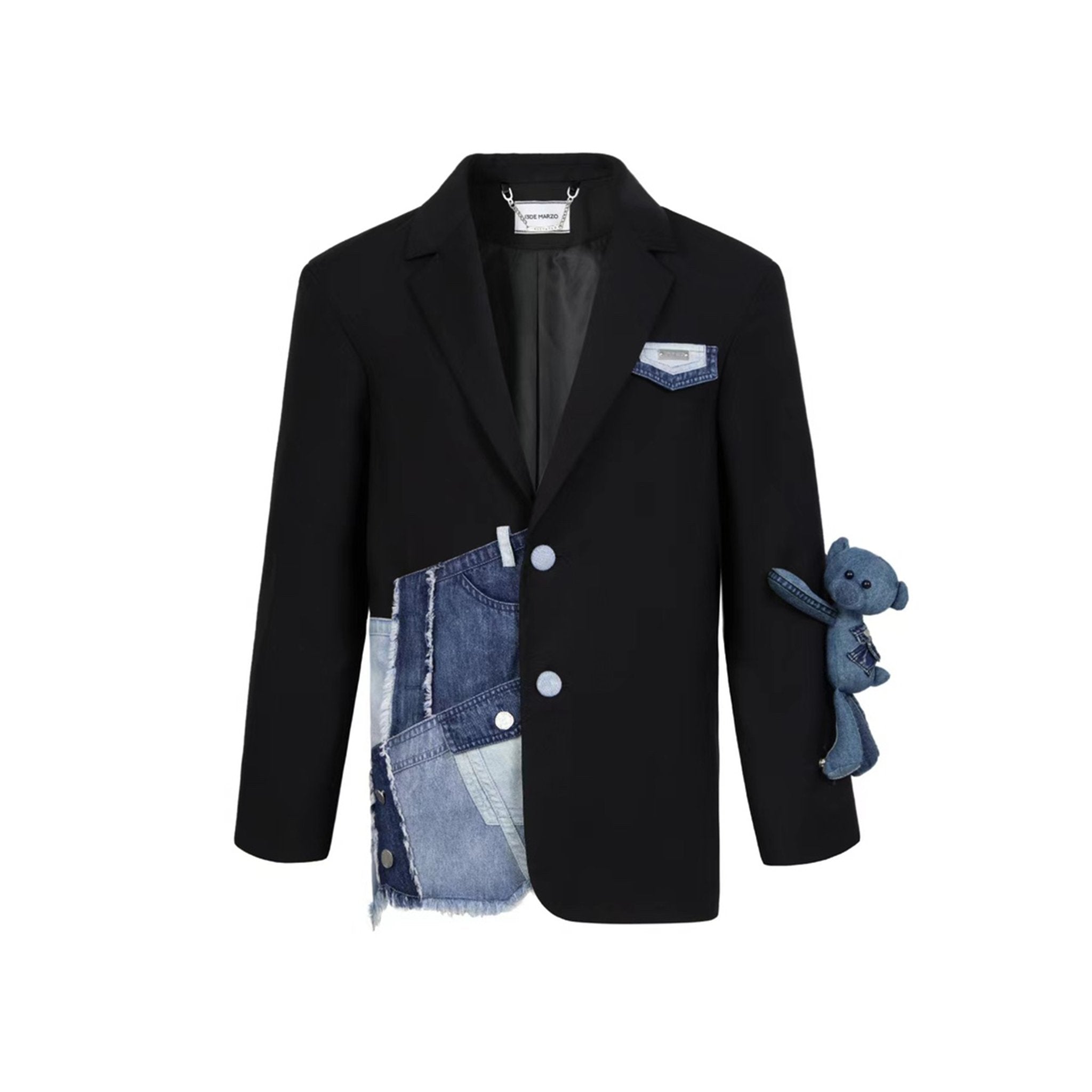 Denim Pockets Patch Suit Black