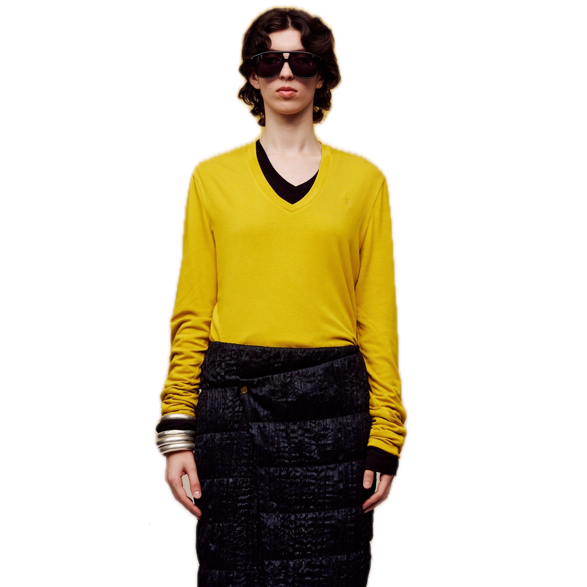 DeRong V-neck Long-sleeved T-shirt in Yellow