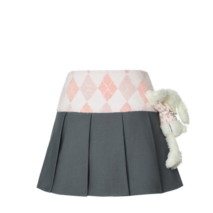 Diamond Check Pleated Skirt Steel Grav