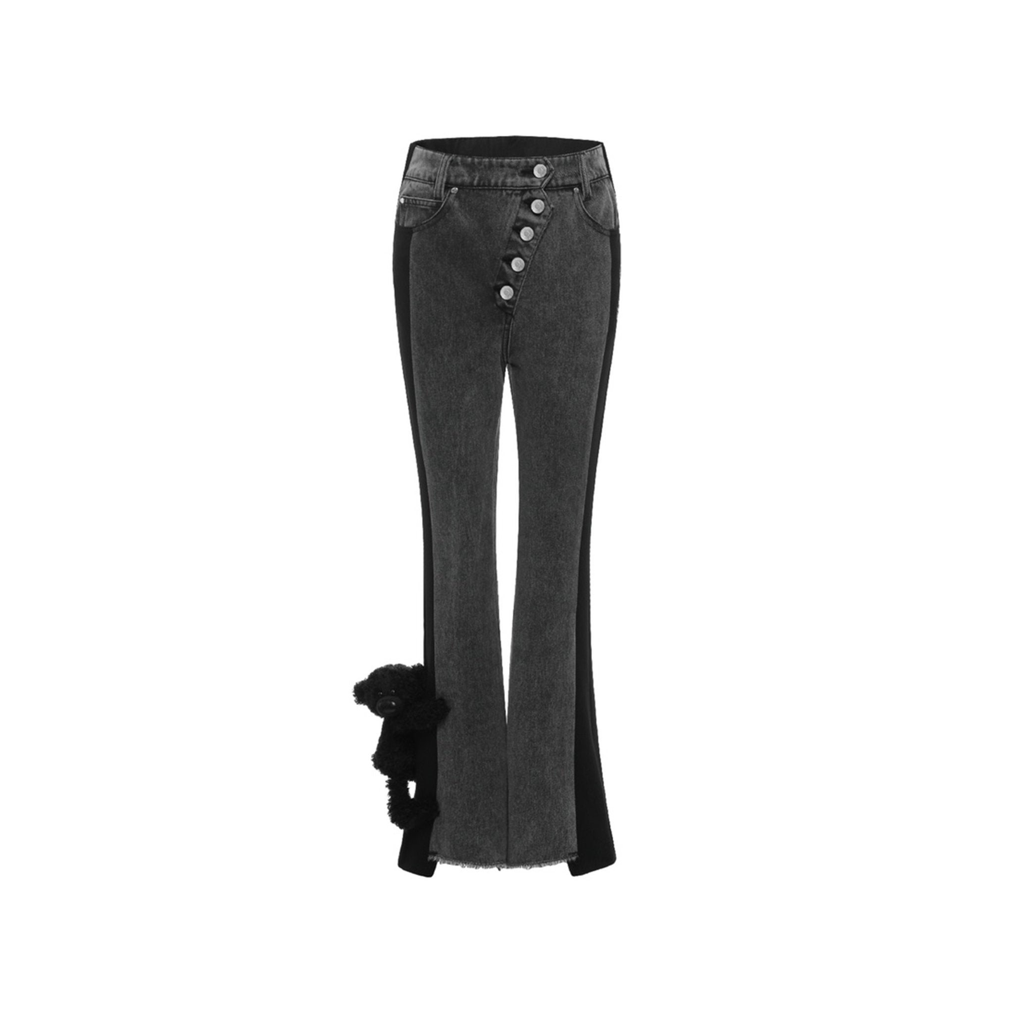 Doozoo Denim Patch Curve Pants let Black