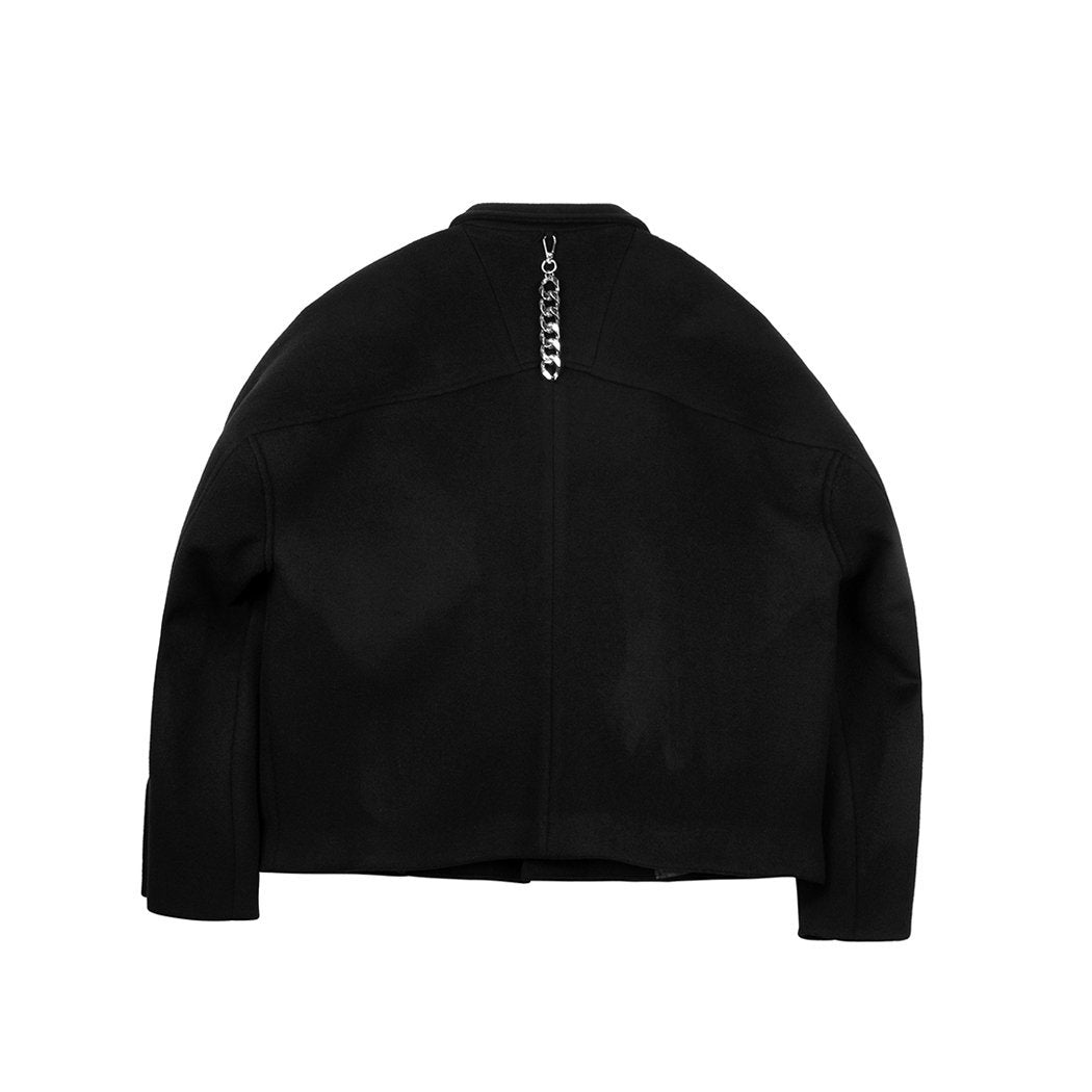 Double Row Custom Adjustable Button Short Woolen Jacket Black