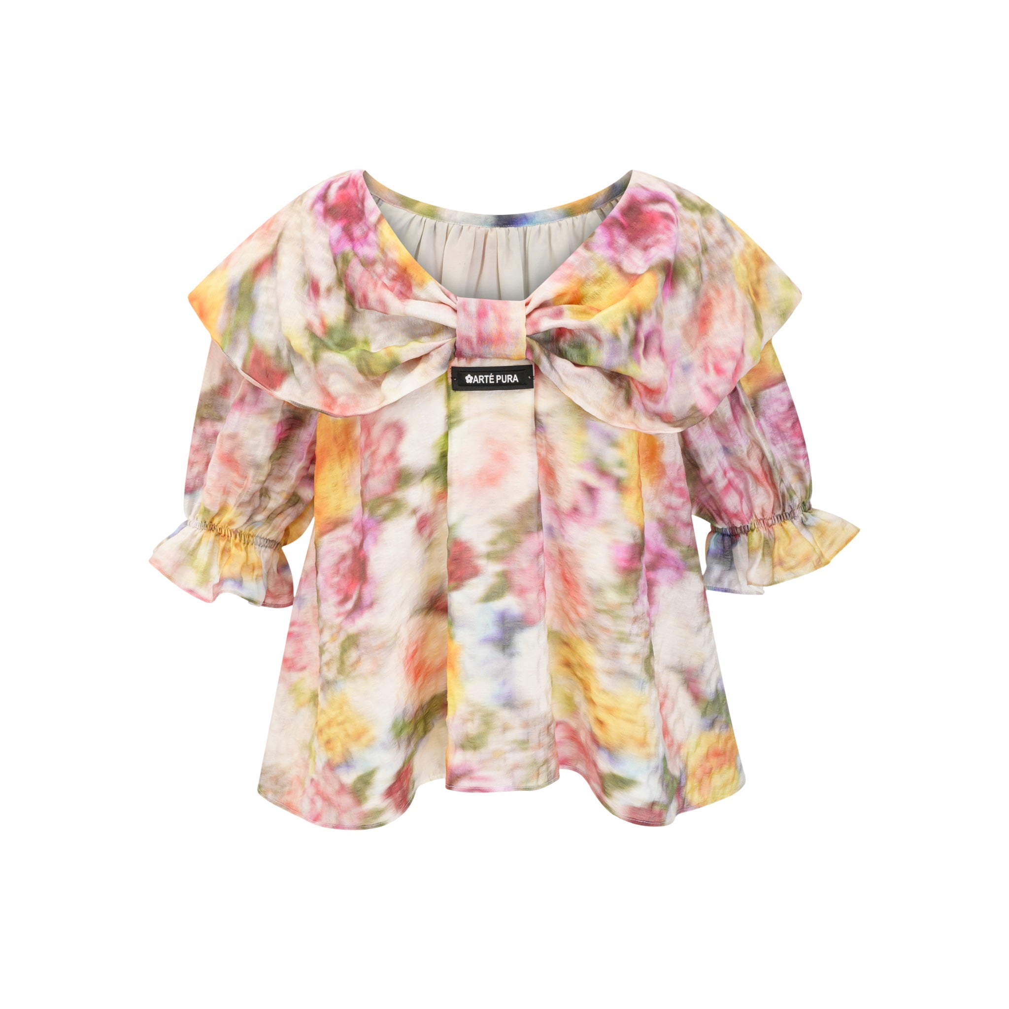 Floral Painting Top With Bow Tie