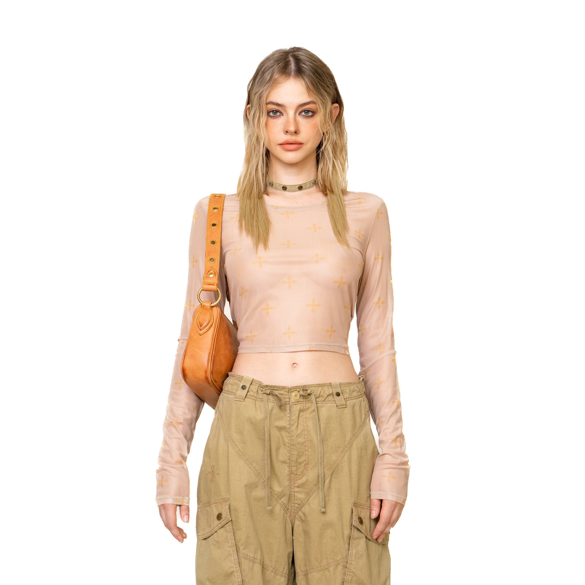 Garden Desert Mesh Tights Top In Khaki