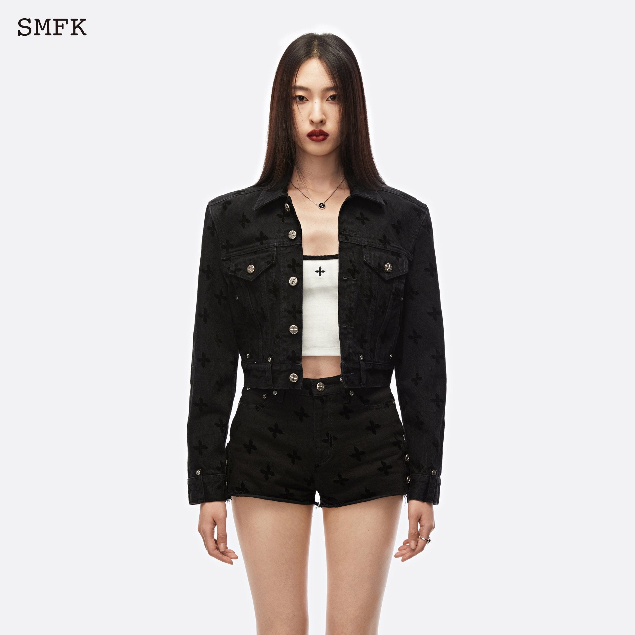 Garden Midnight Garden Biker Denim Short Jacket Black