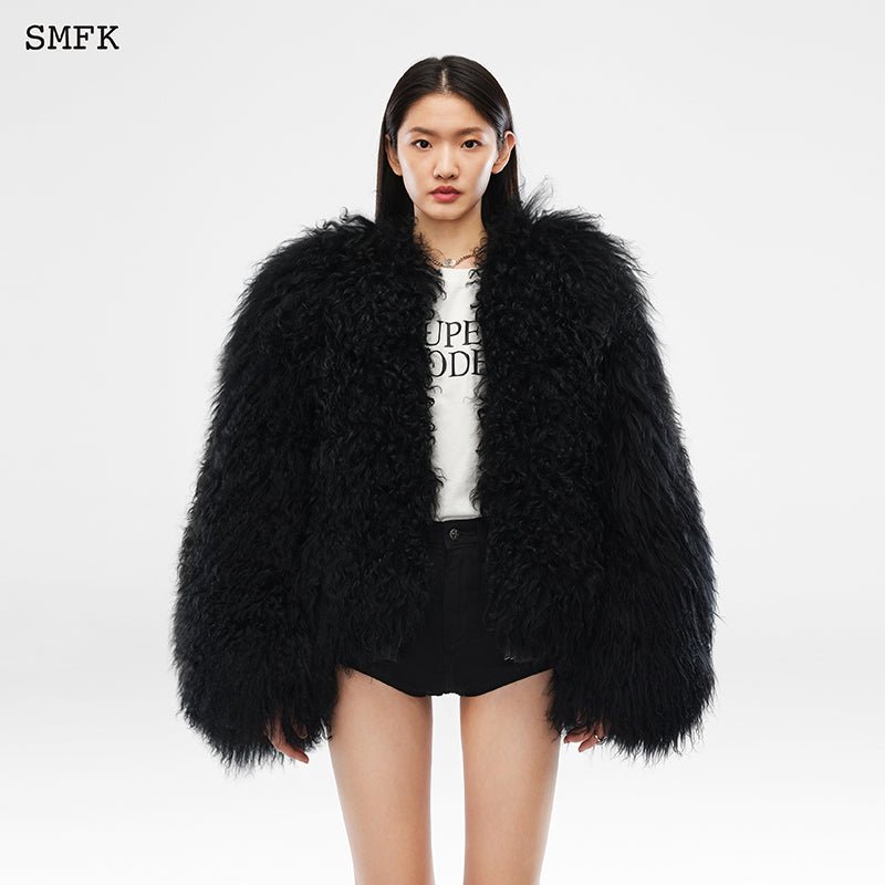 Gemini Fur Aviator Jacket Black