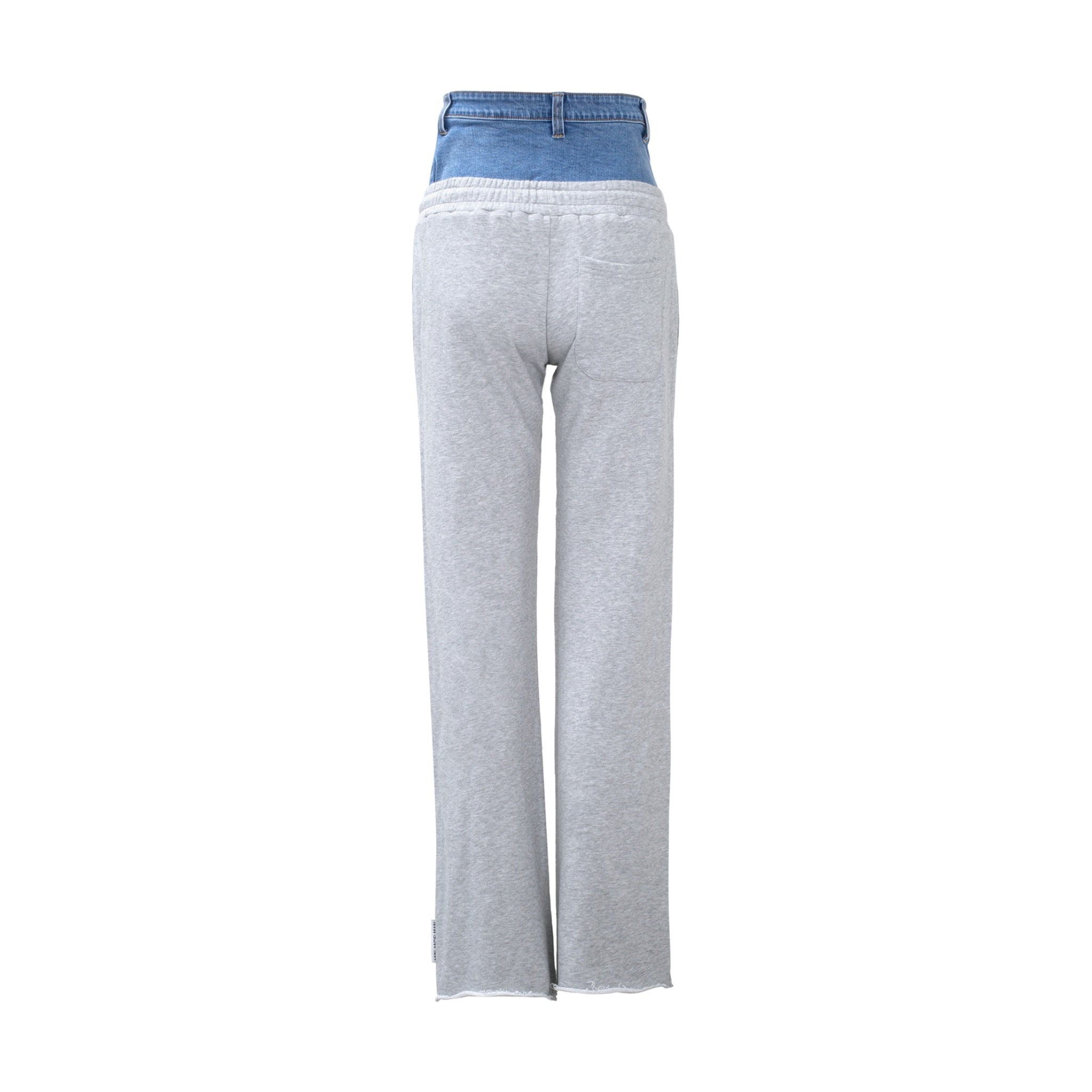 Gray Patchwork Denim Double Waist Sweatpants