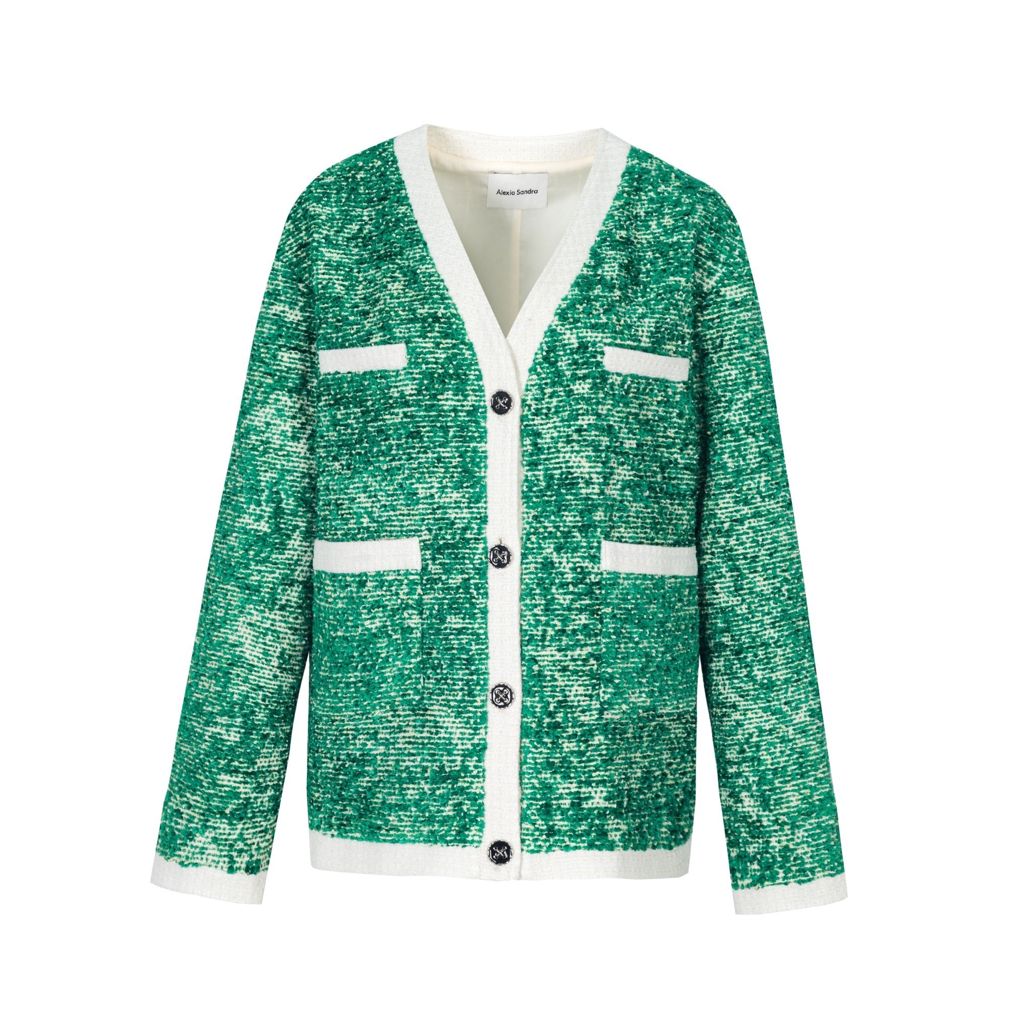 Green Tweed Buttoned Cardigan