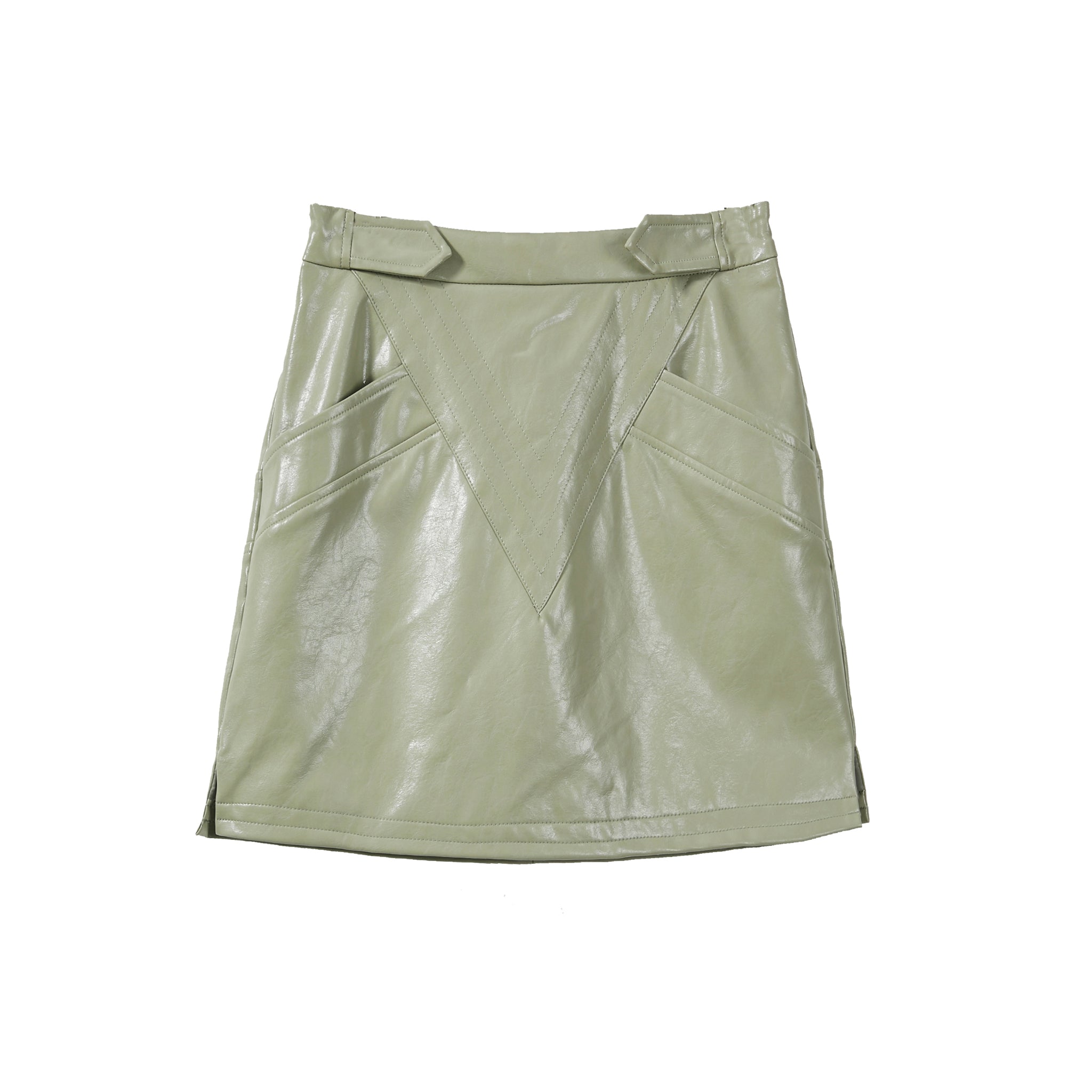 Green  Women Patchwork Leather Skirt