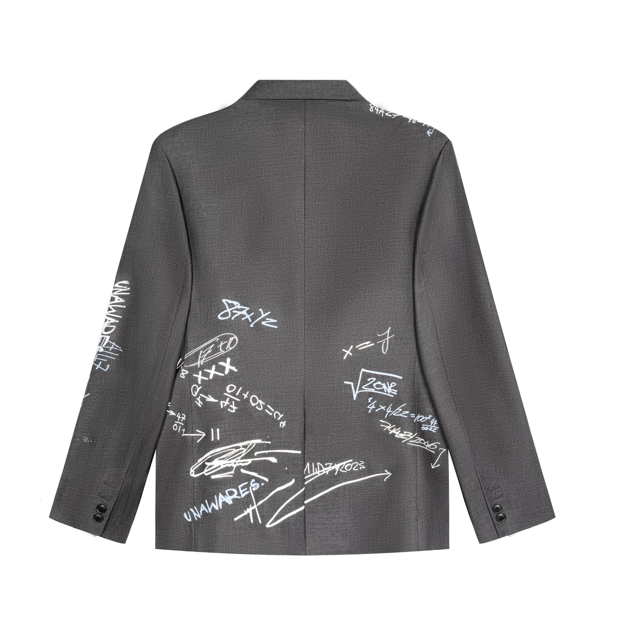 Grey Customized Graffiti Printed Double-Breasted Jacket