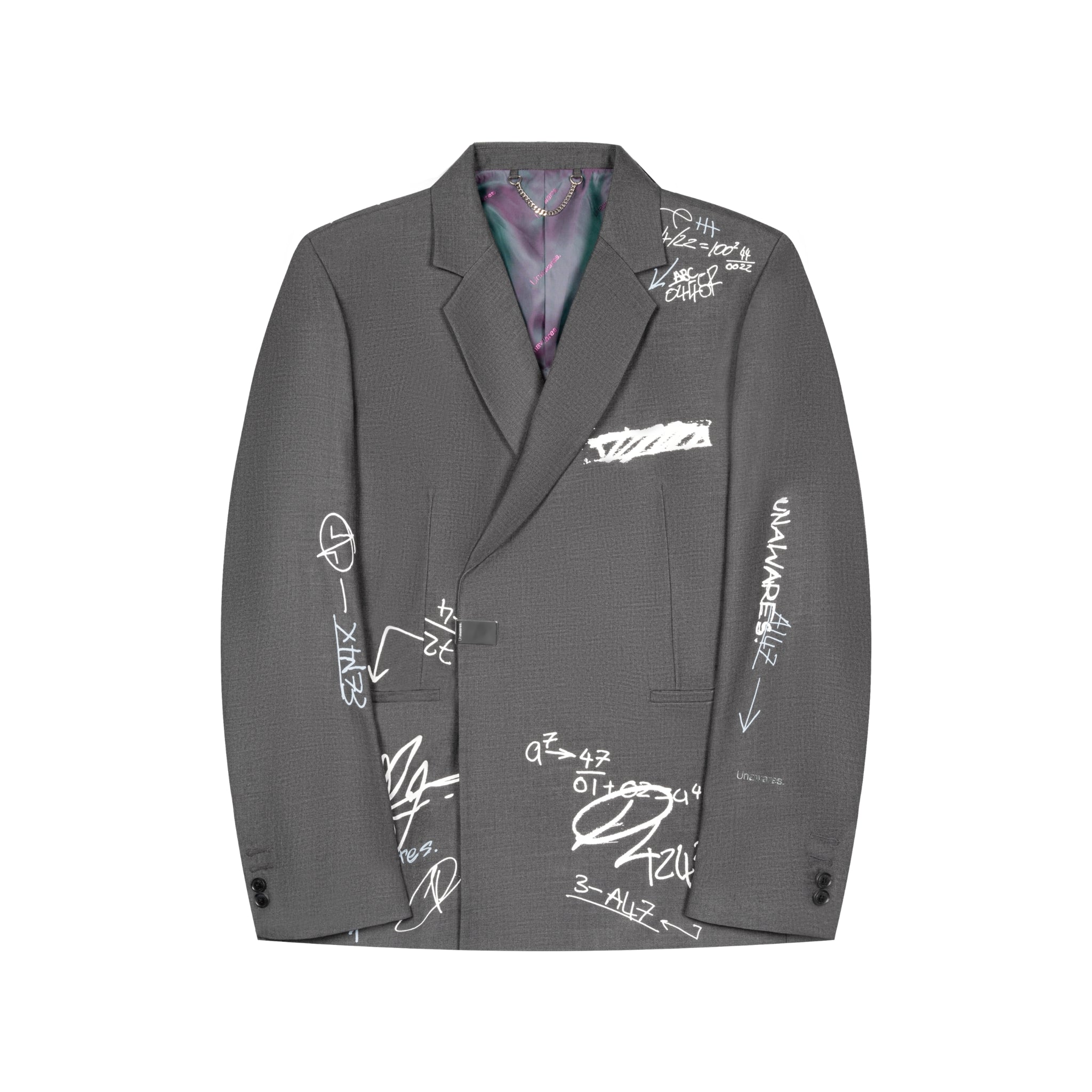 Grey Customized Graffiti Printed Double-Breasted Jacket