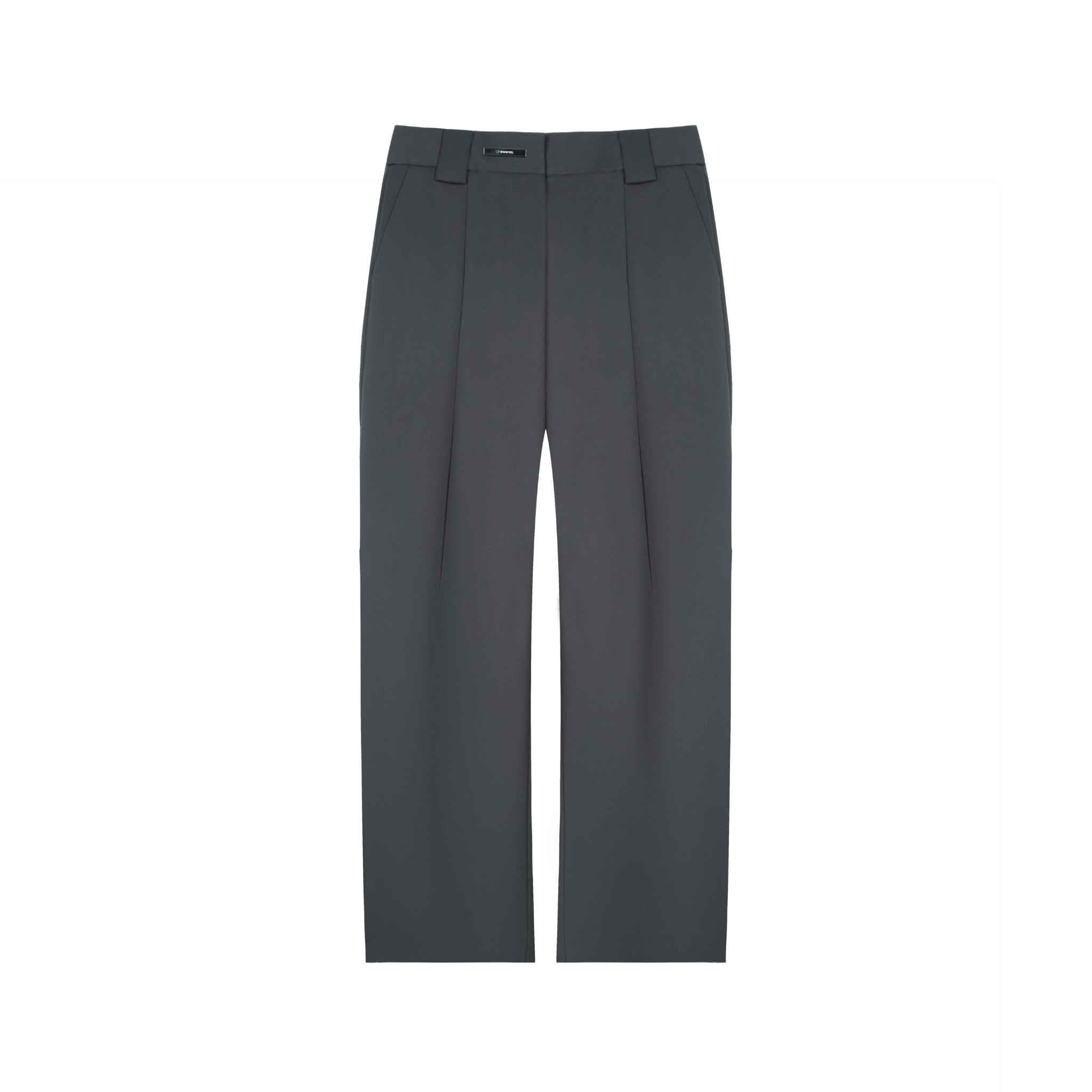 Grey Customized Logo Metal Strip Textured Dark Pattern TR Inverted Pleated Trousers