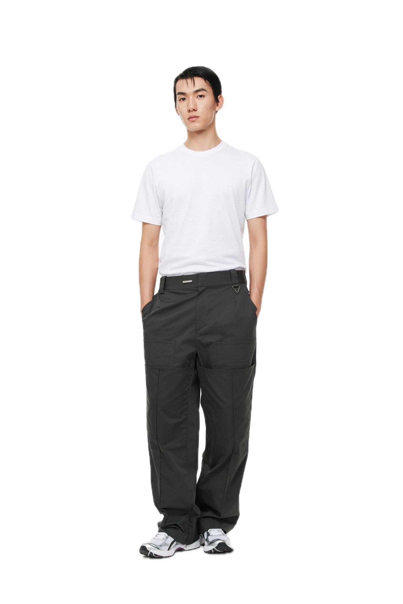 Grey Customized Triangle Buckle Cargo Pants