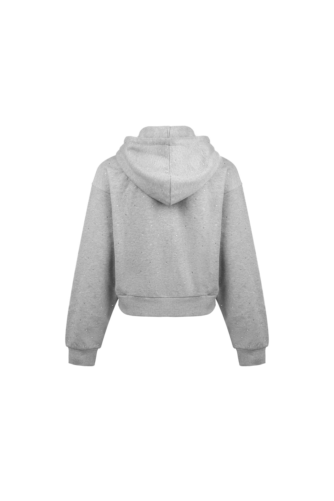 Grey Diamante Embellished Zipper Hoodie