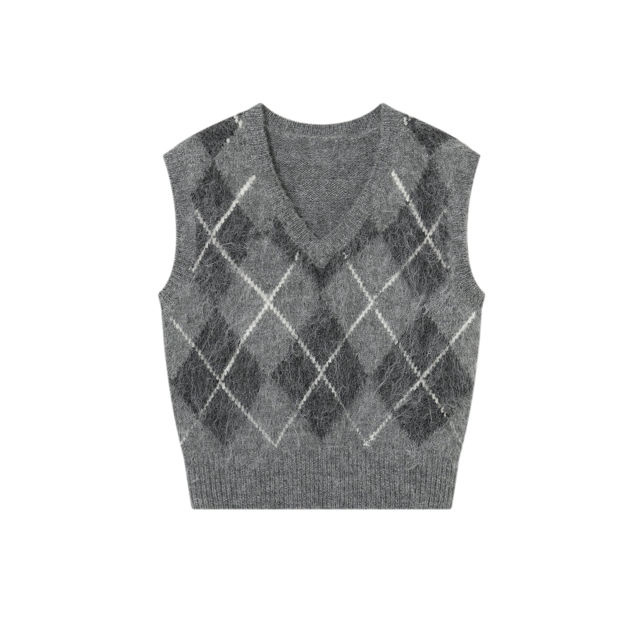 Grey Diamond Pattern Short Vest