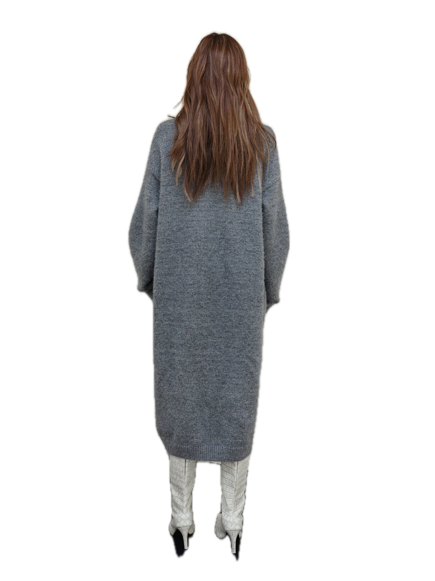 Grey Fluffy Blend Long Cardigan