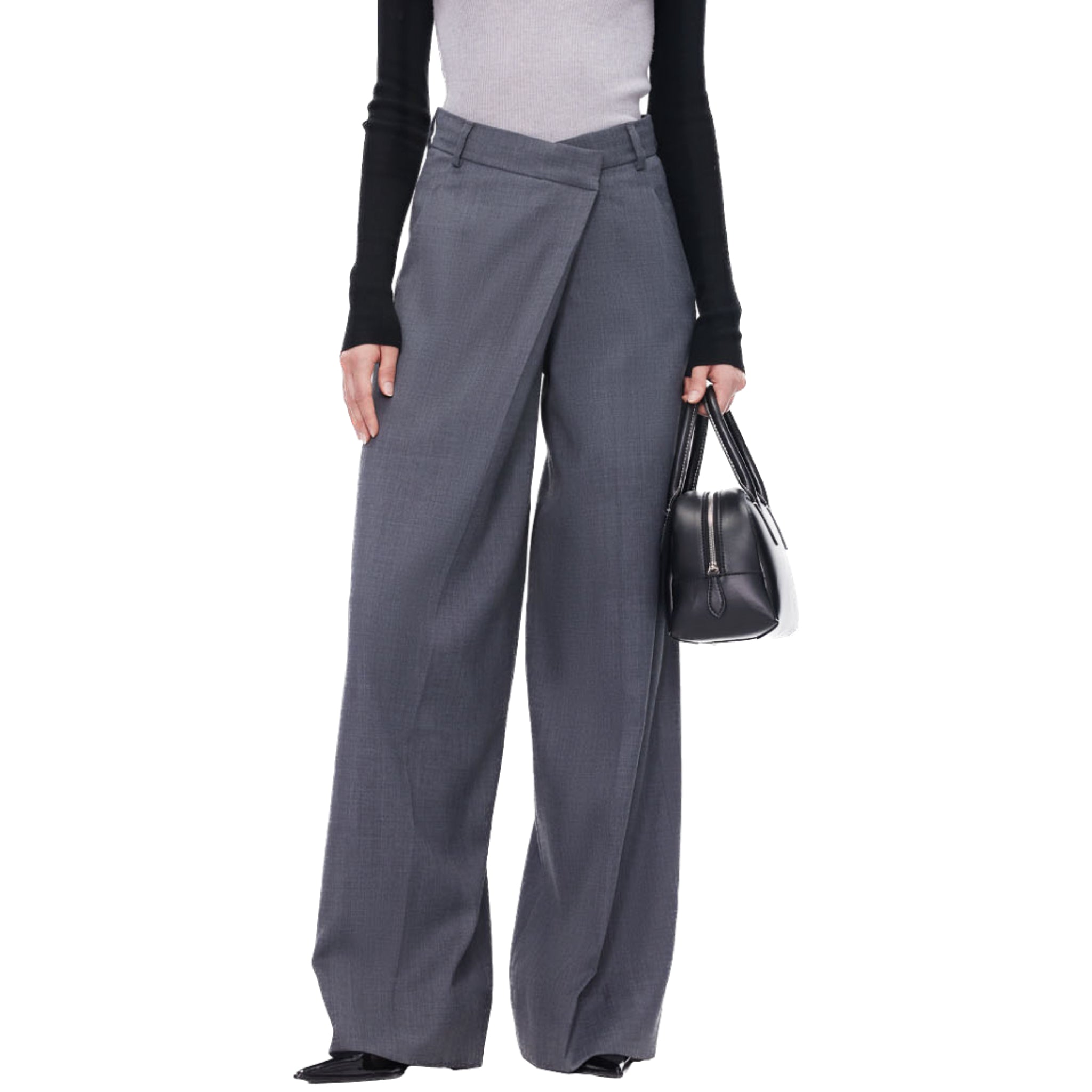 Grey Folded Waist Design Draped Suit Trousers