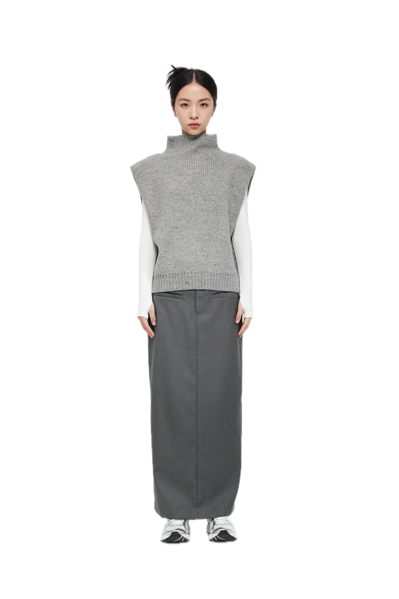 Grey Logo Cropped Cape-style Sleeveless Sweater