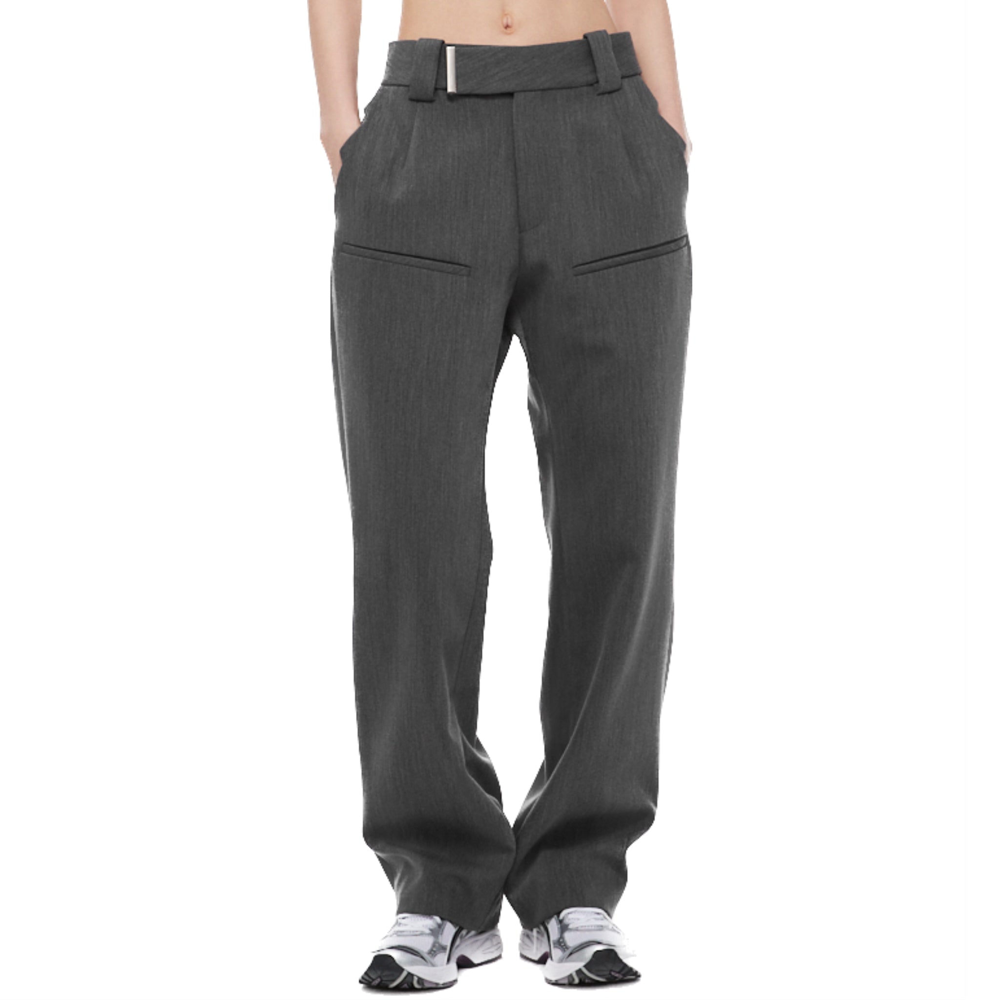 Grey Metal Logo Clip Loose Pants