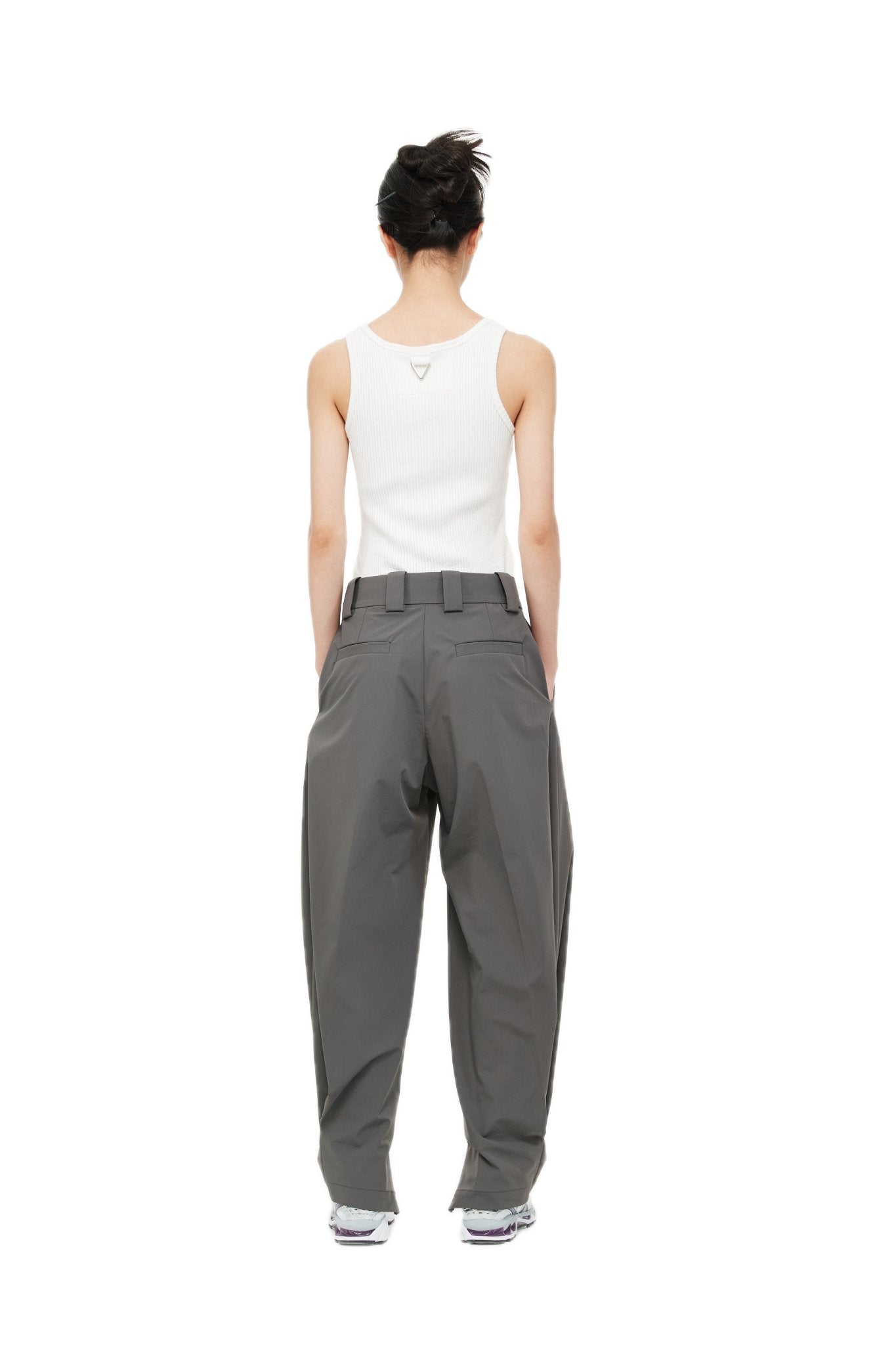 Grey Pleated Tapered Zip Slit Trousers