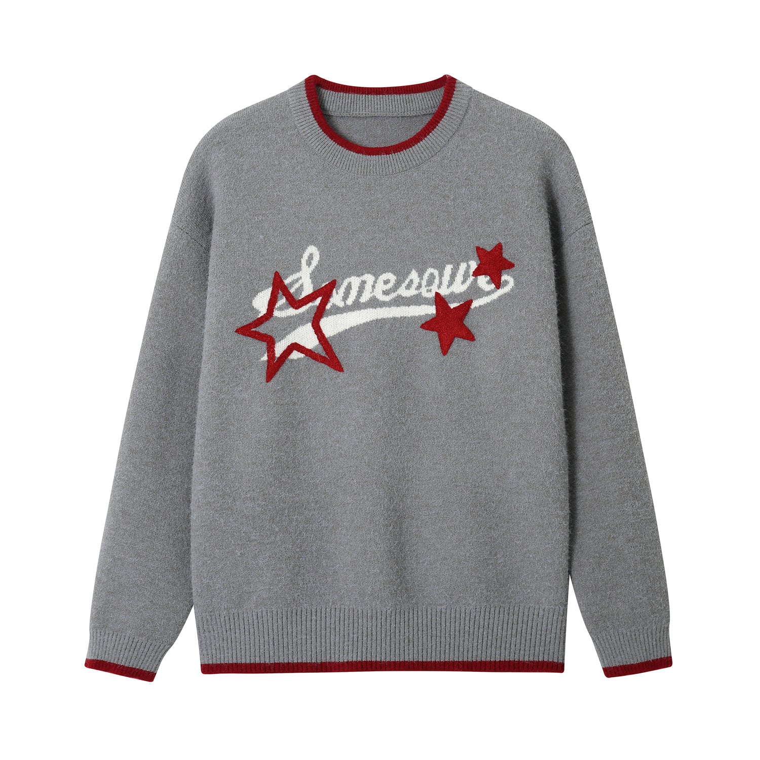 Grey Retro Logo Print Star Sweater