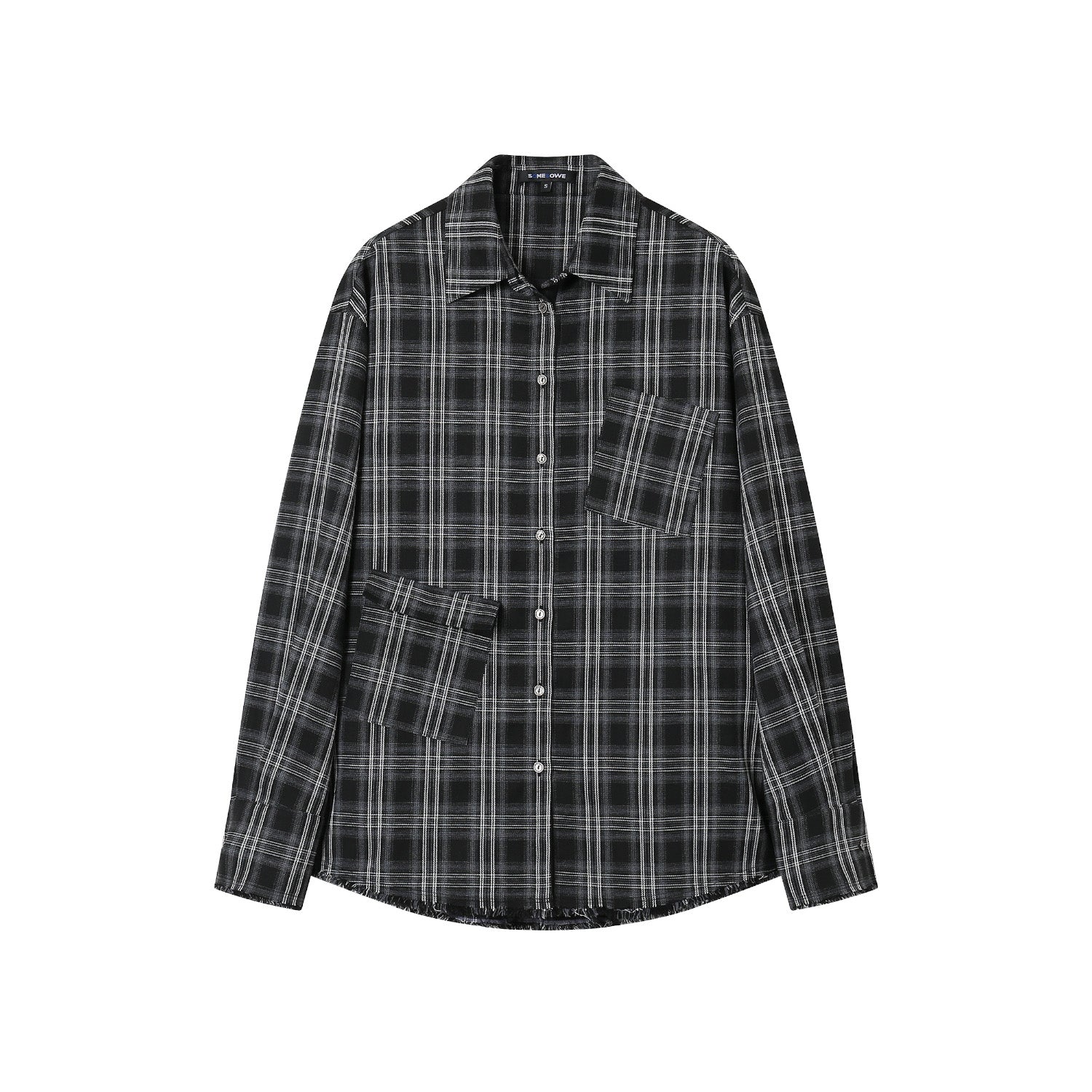 Black Vintage Check Raw Edge Shirt