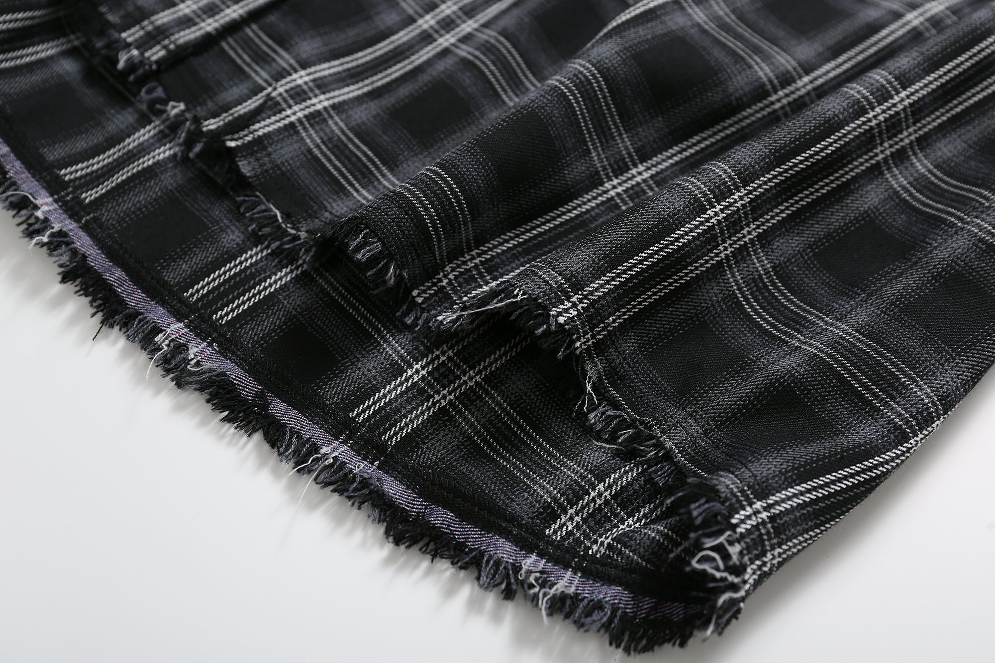 Black Vintage Check Raw Edge Shirt