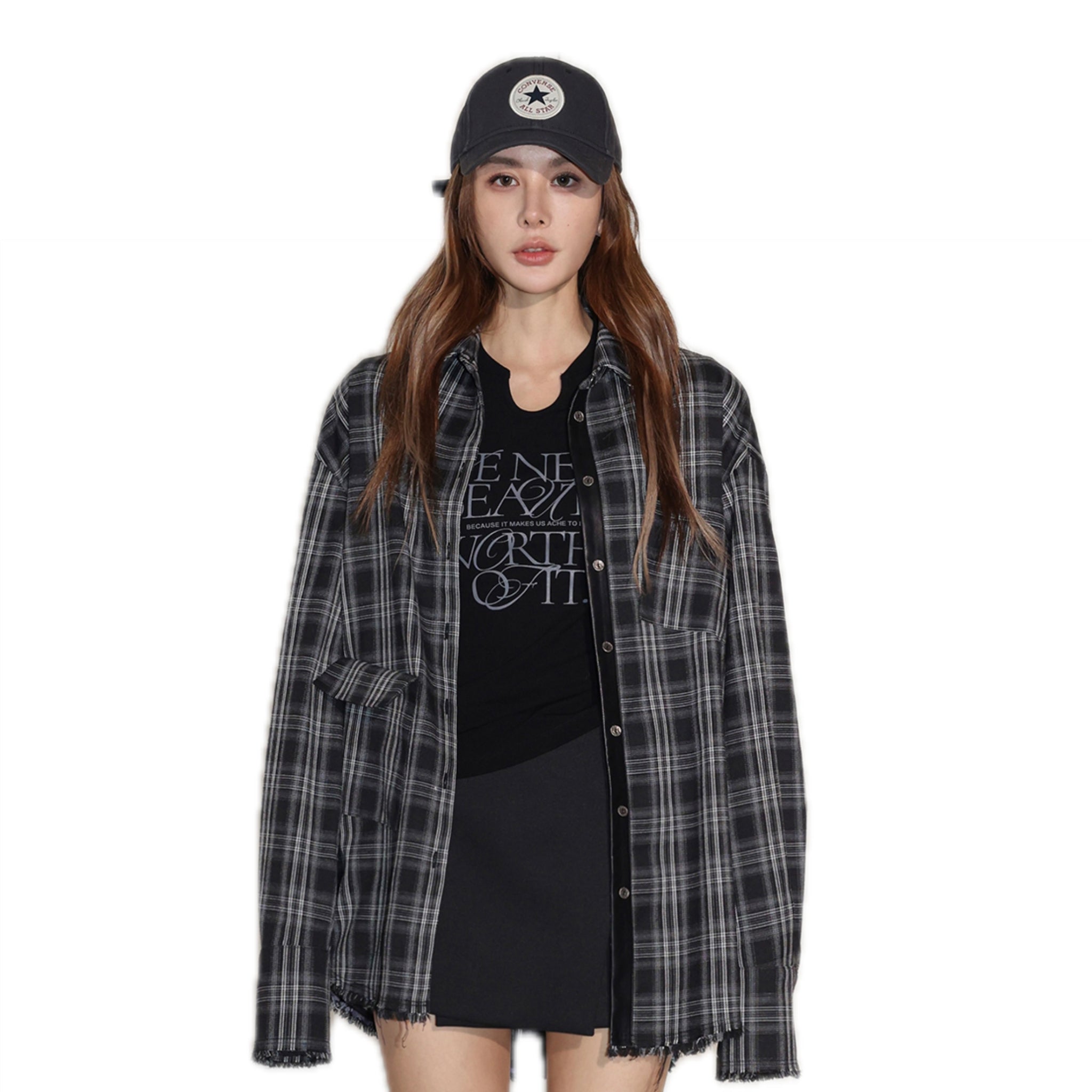 Black Vintage Check Raw Edge Shirt