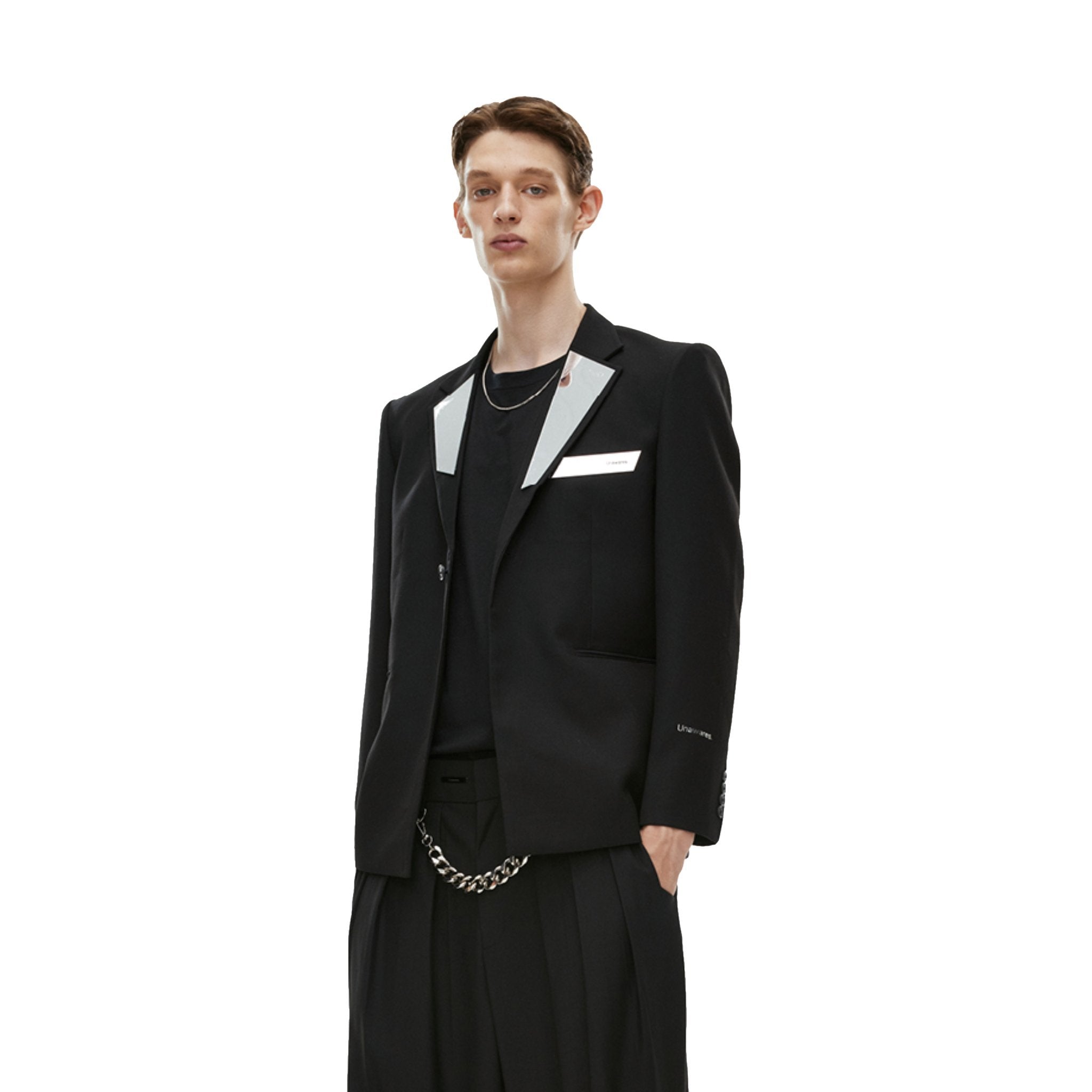 Irregular Acrylic Mirror Single Breasted Suit Black