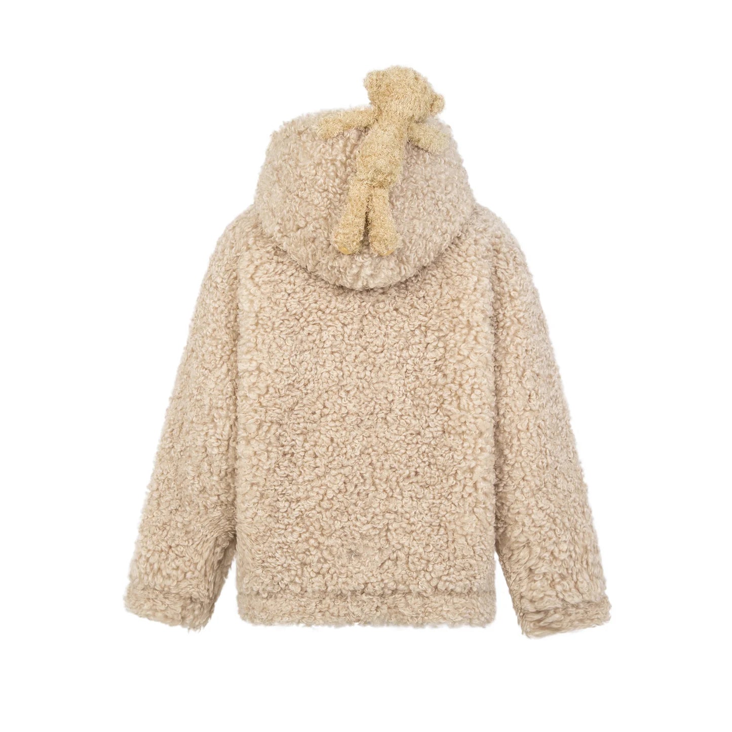 Khaki Bear Fuzzy Hoodie Coat