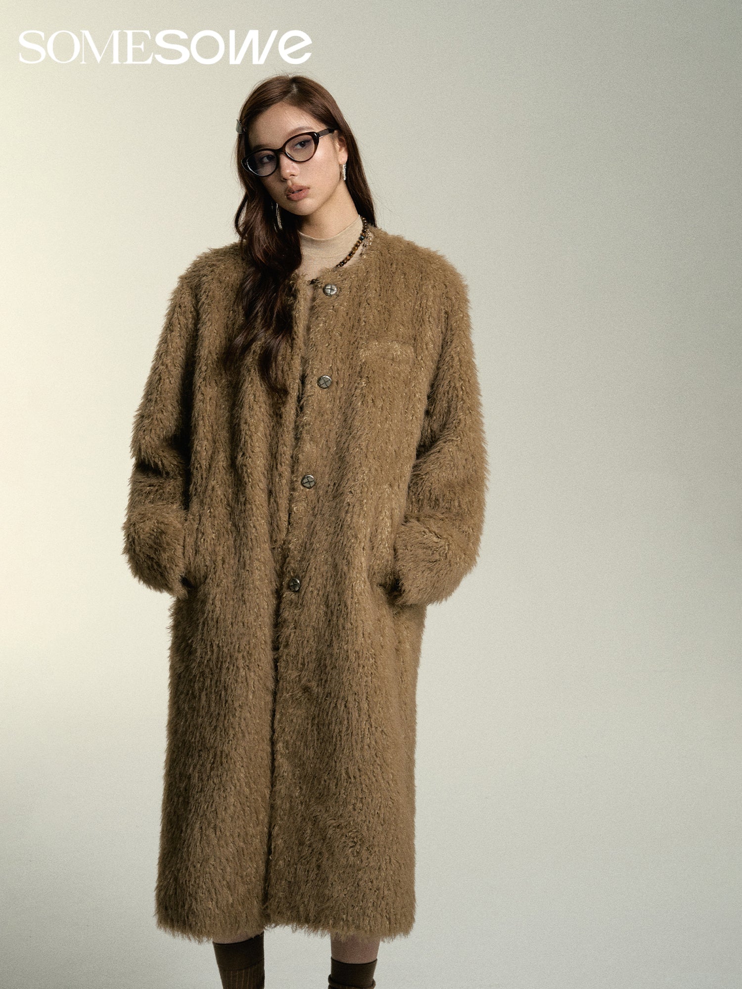 Khaki Faux Fur Long Coat