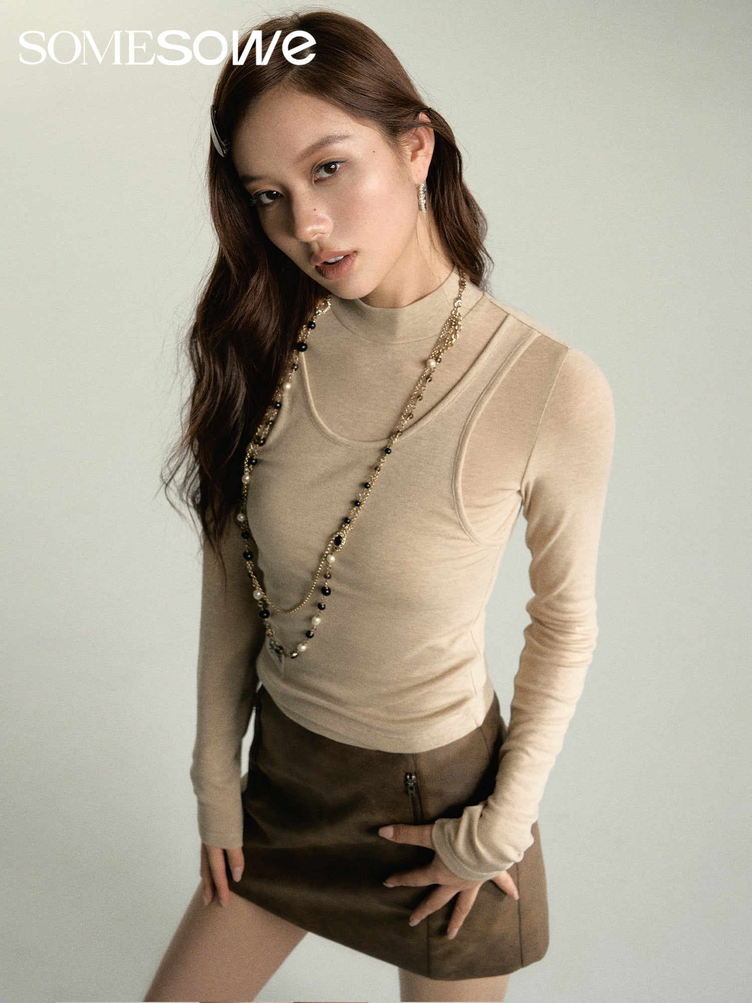 Khaki High-necked T-shirt