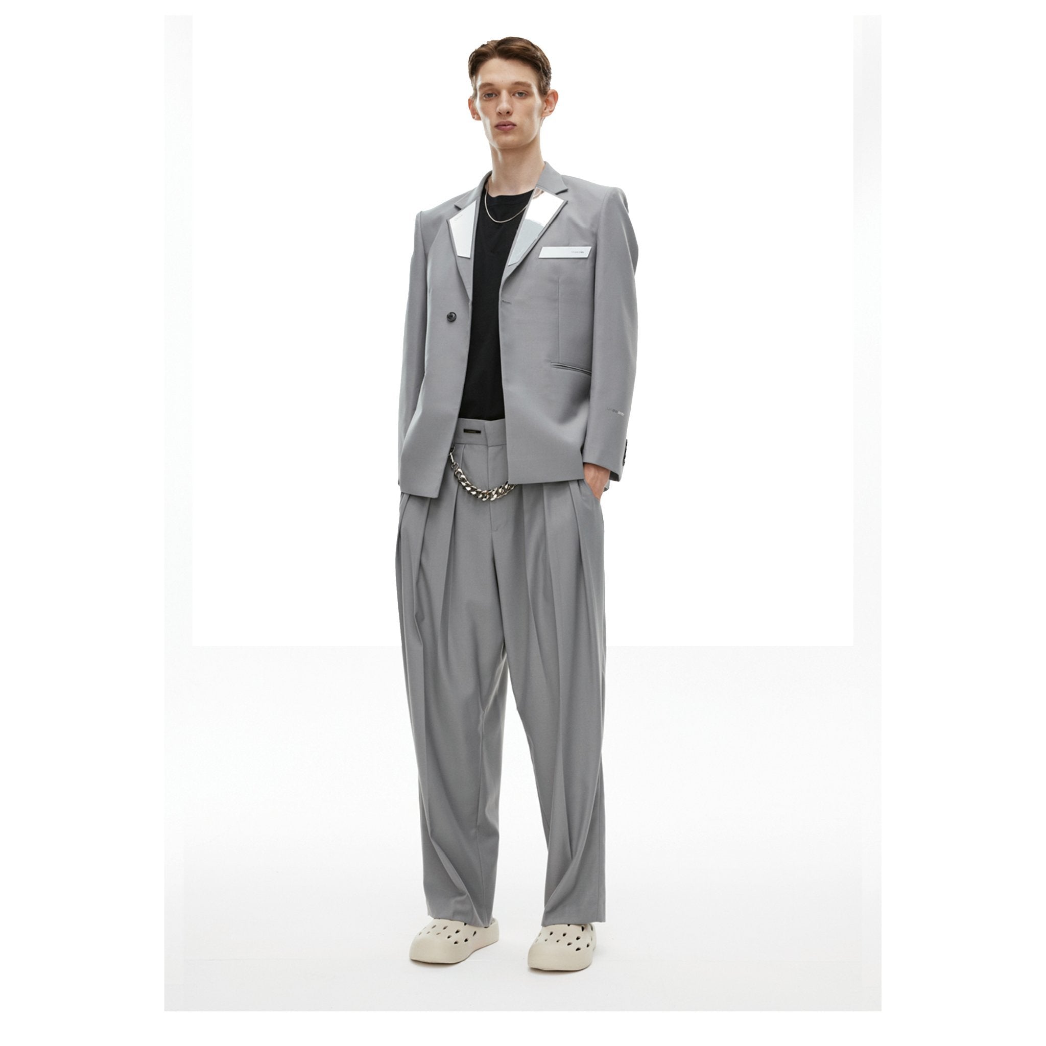 Laminated Cut Out Custom Adjustable Button Suit Grey