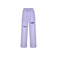 THREE QUARTERS Purple Asymmetric Destroyed Pants | MADA IN CHINA