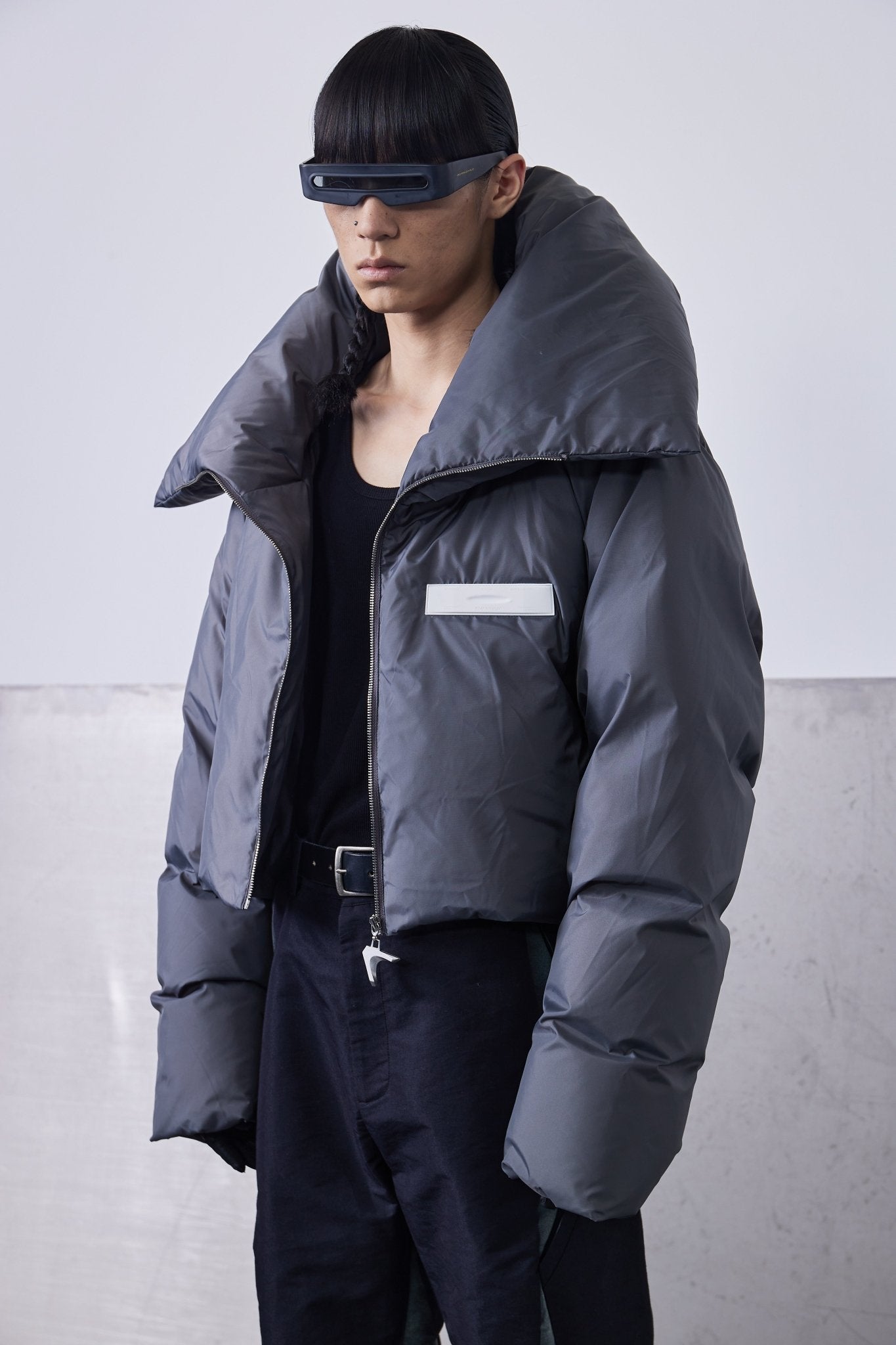 Grey Super-High Collar Down Jacket