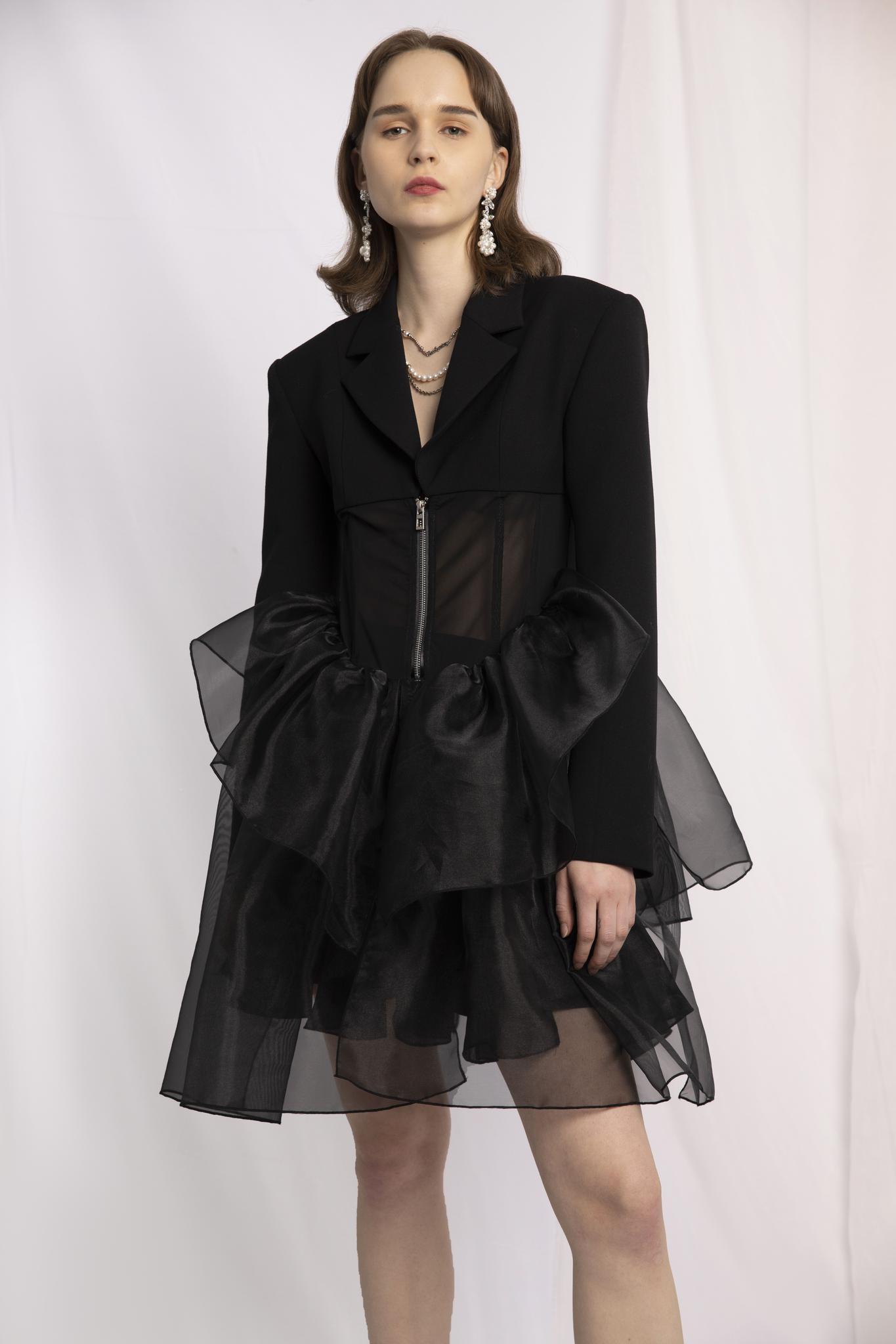 Black Chevron Organza Jacket