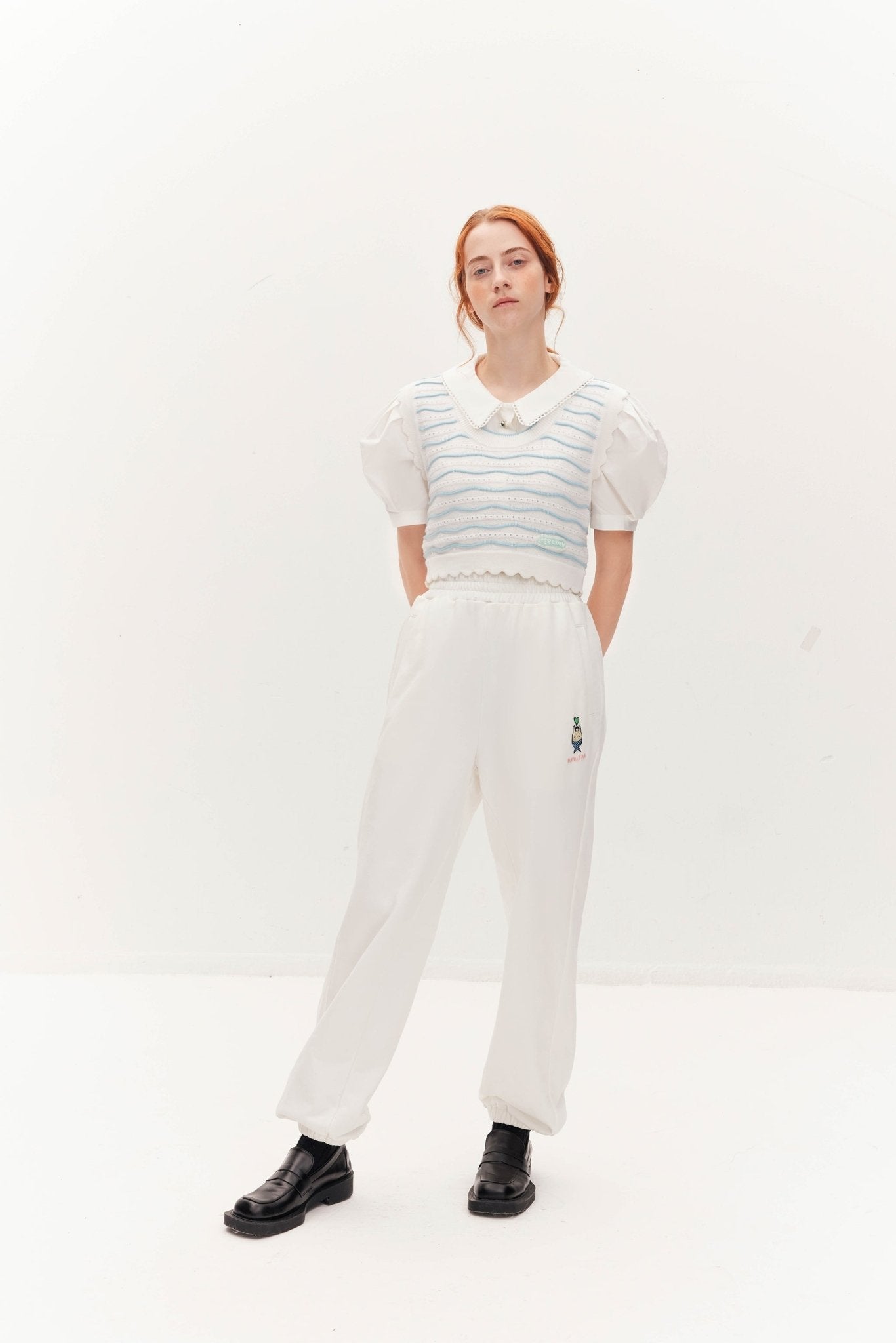 Heart Hugging Fish Sweat Pants in White